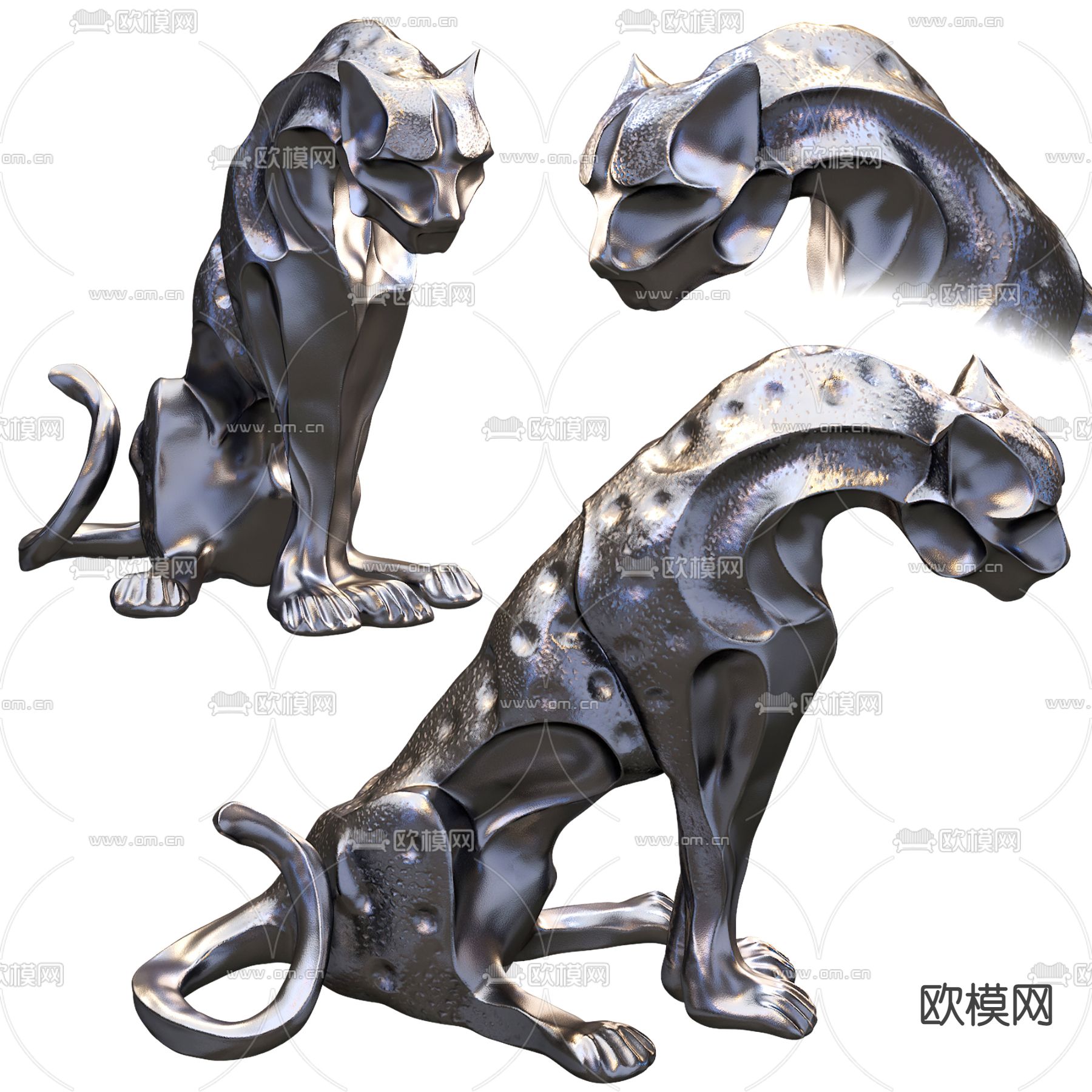 现代豹子雕塑摆件3d模型