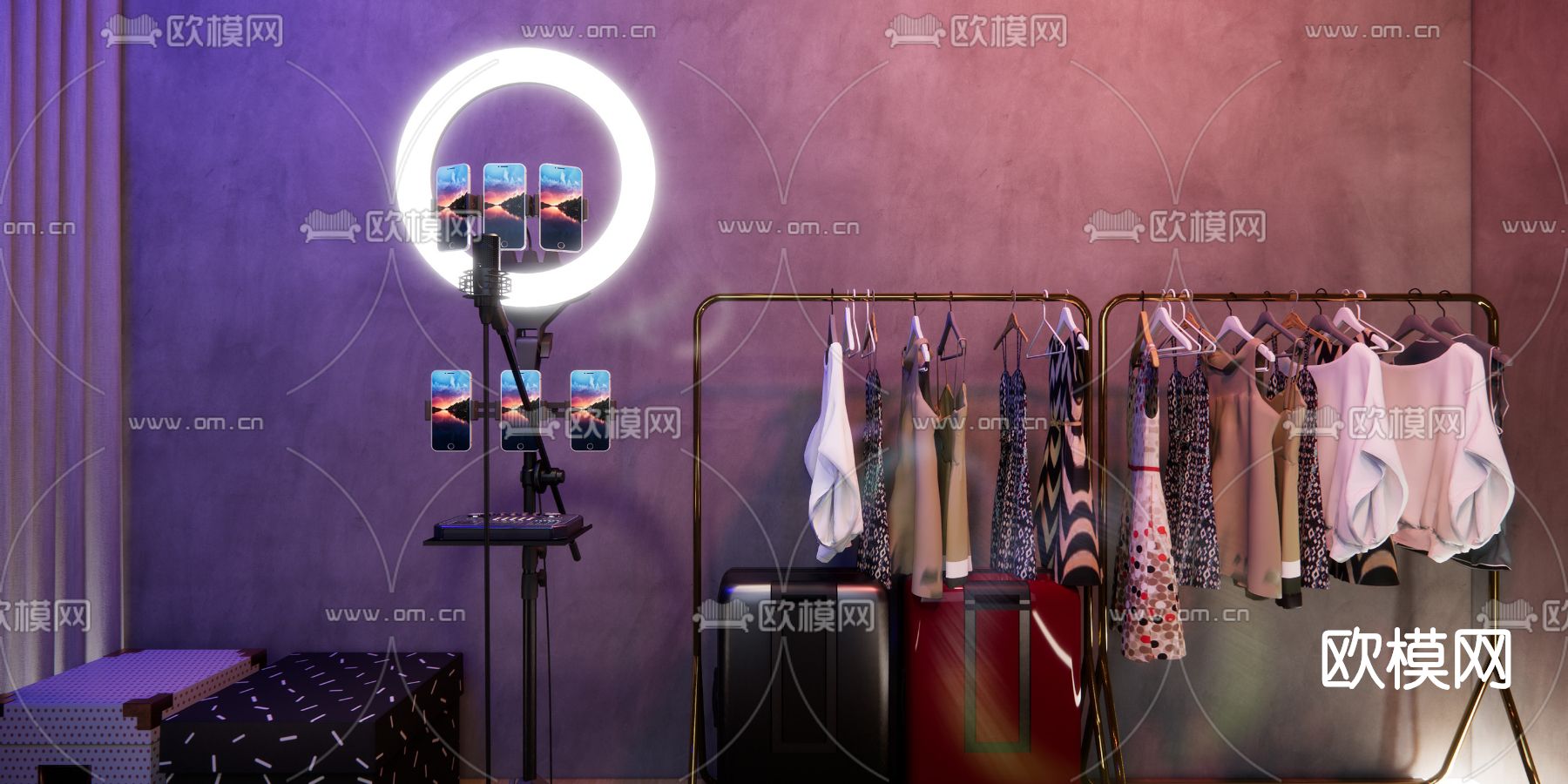 现代带货网红直播间su模型下载（渲染图2）