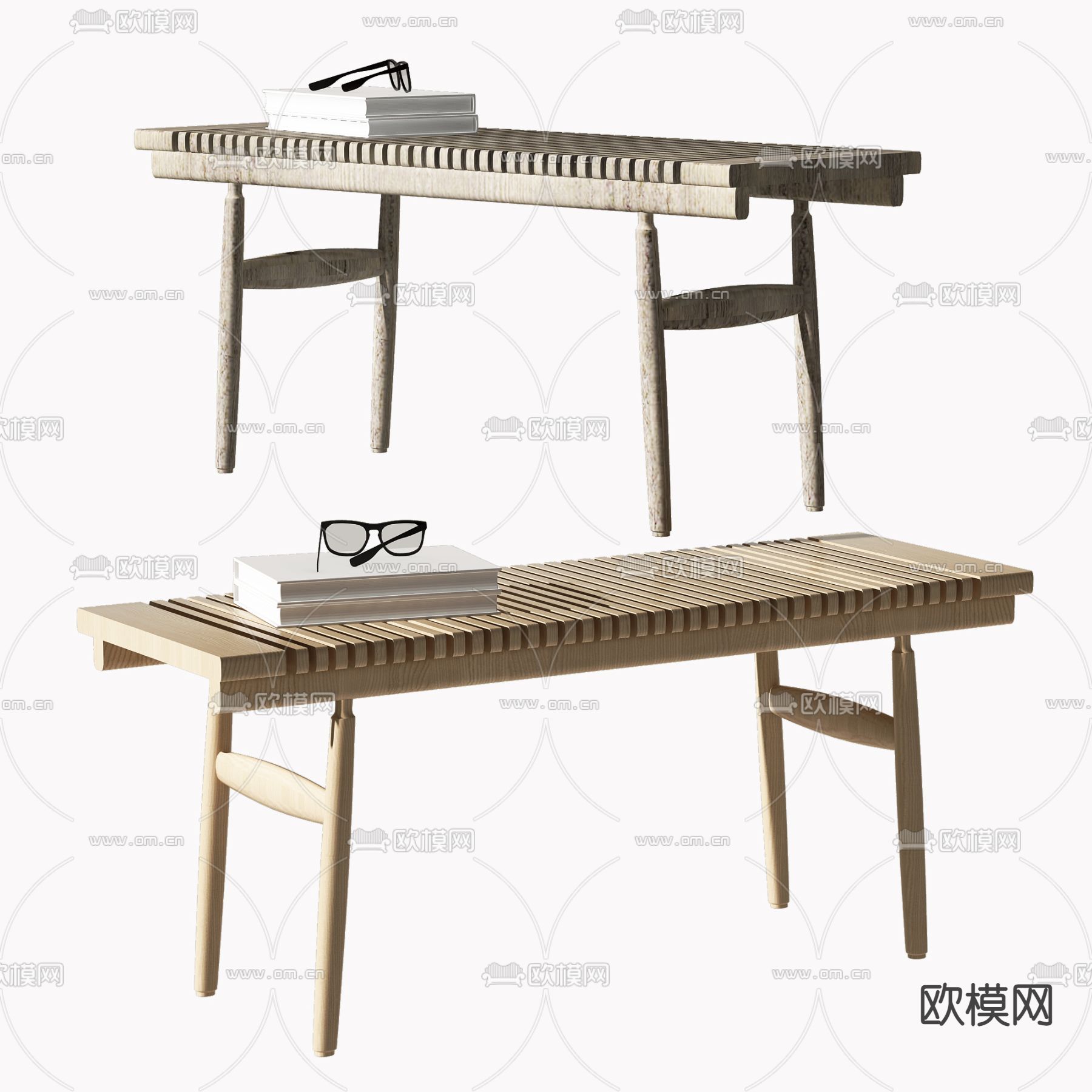 现代实木长凳3d模型