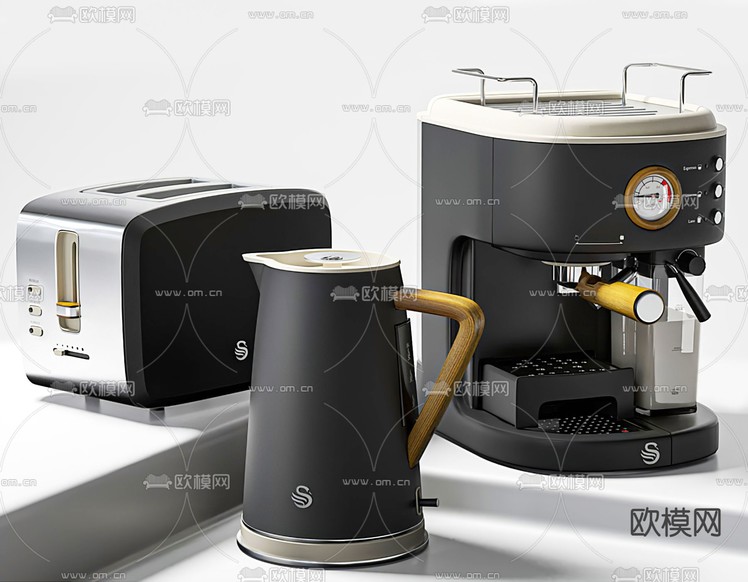 现代热水壶咖啡机面包机3d模型下载(渲染图1)