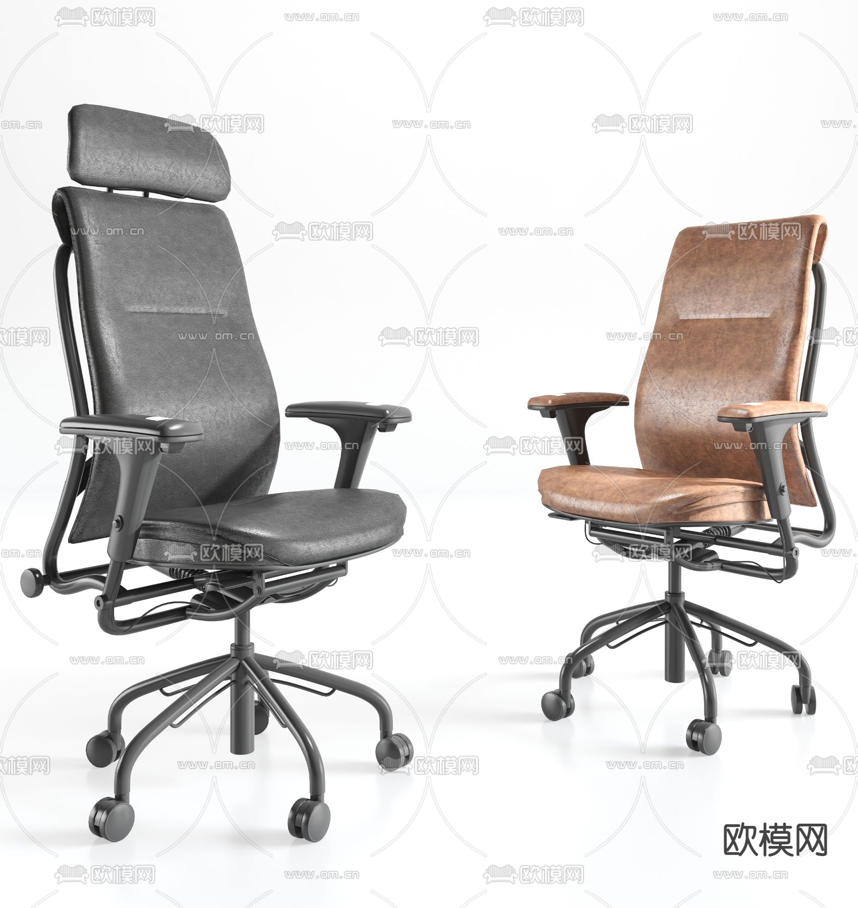 现代皮革办公椅3d模型