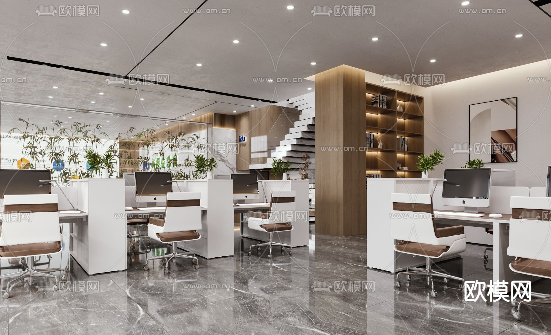 现代敞开式办公区3d模型