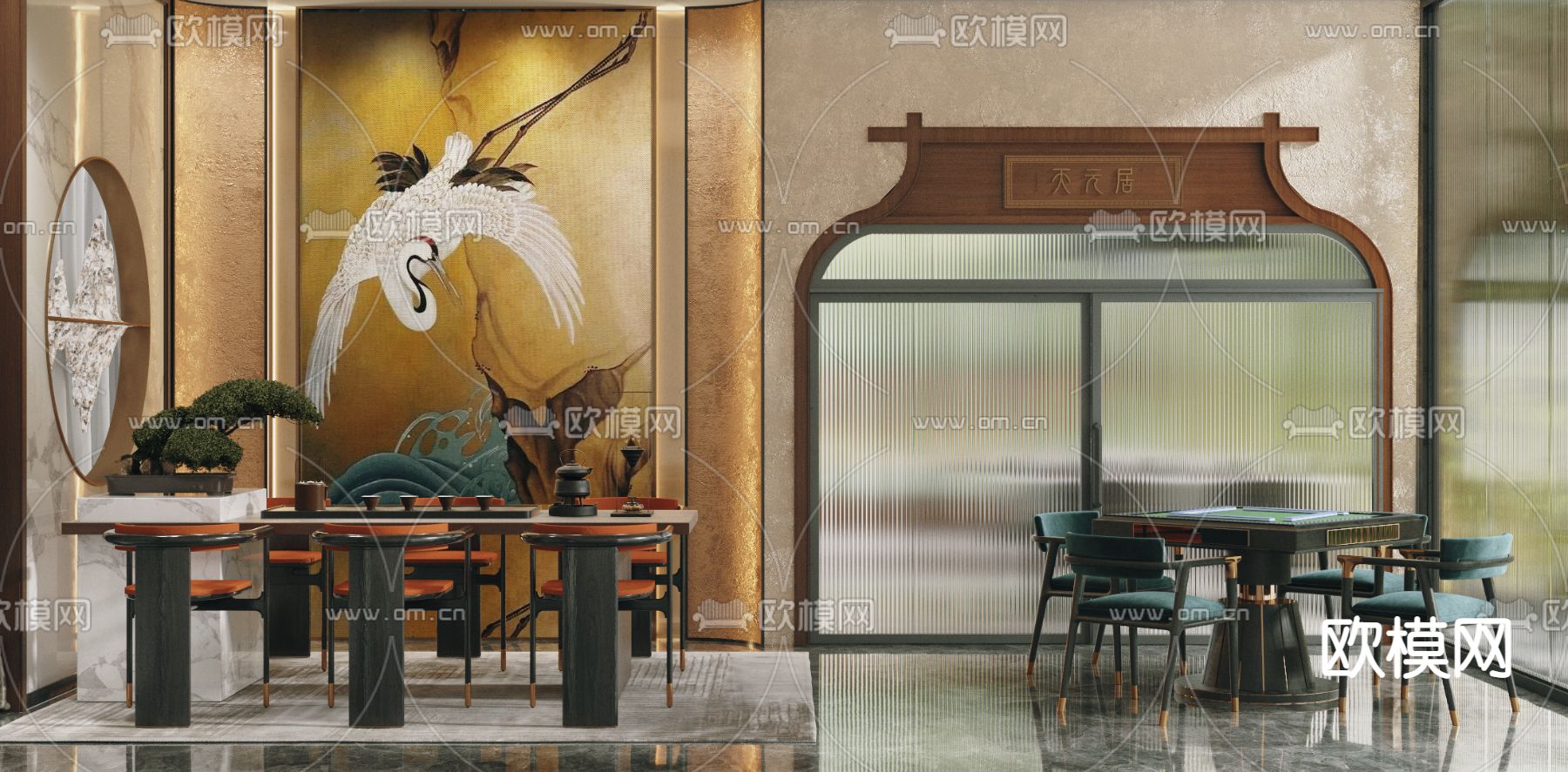 新中式会所接待室3d模型