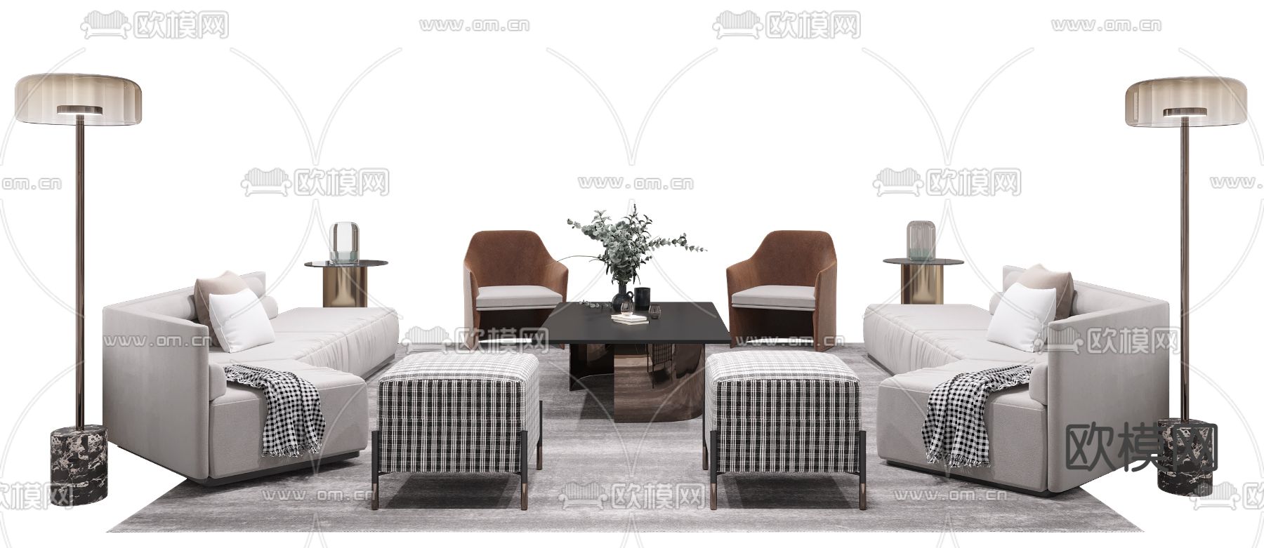 现代布艺组合沙发3d模型