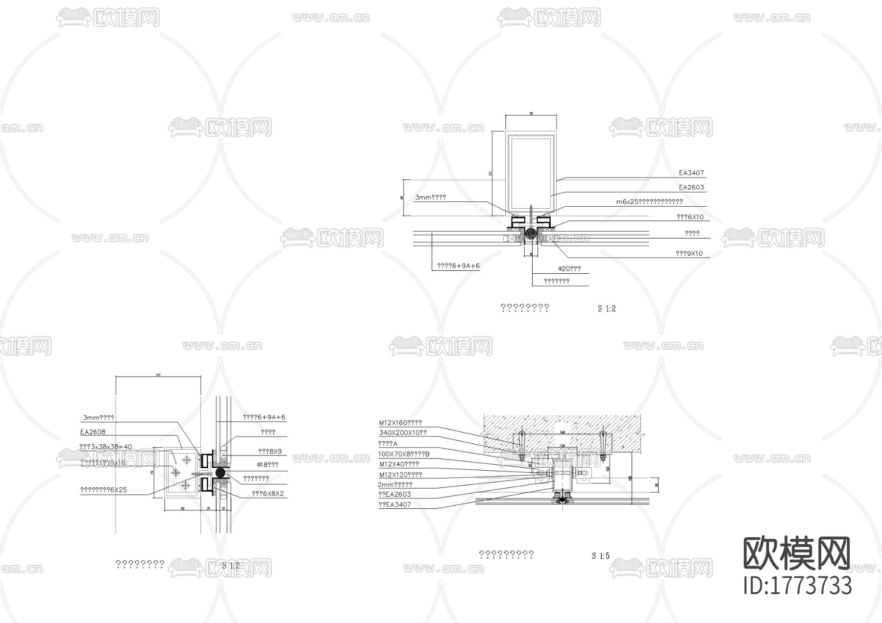 主龙骨隐框玻璃幕墙cad大样图下载（渲染图2）