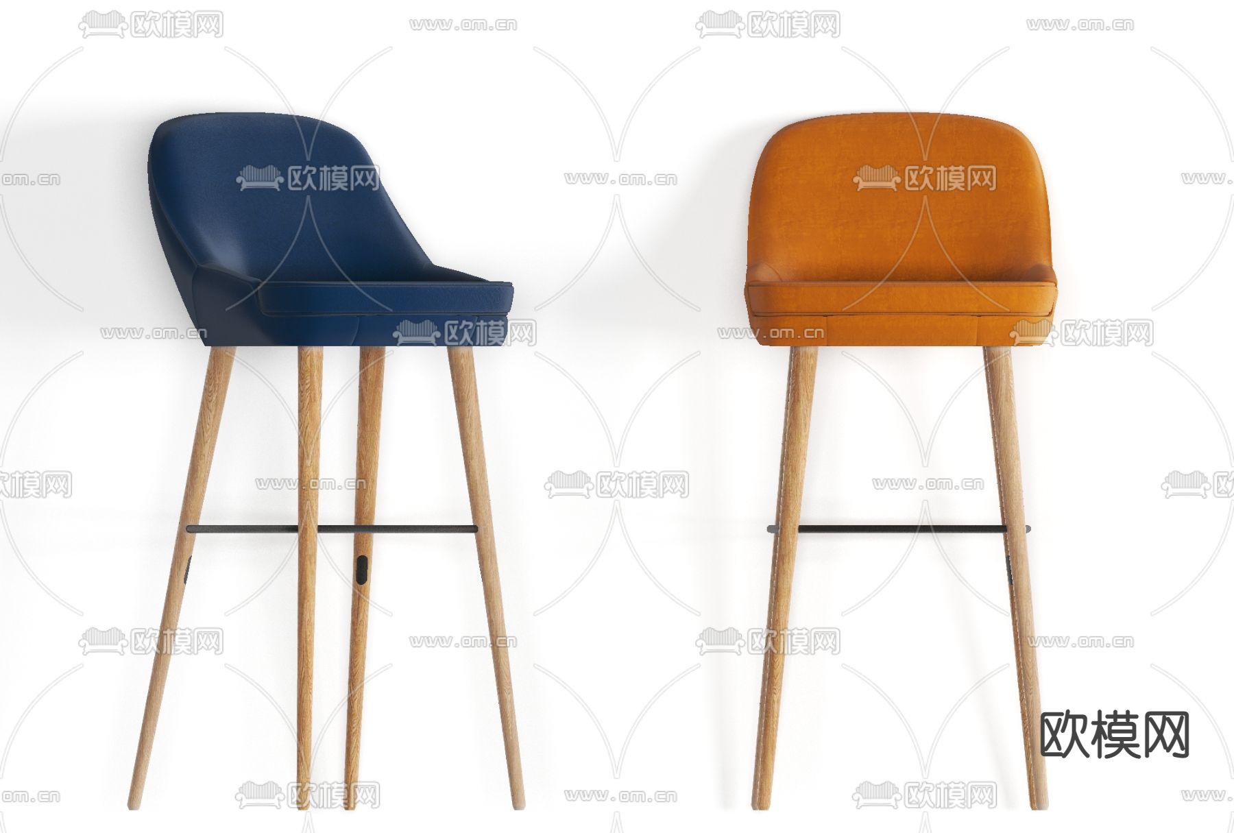 北欧实木皮革吧椅免费3d模型