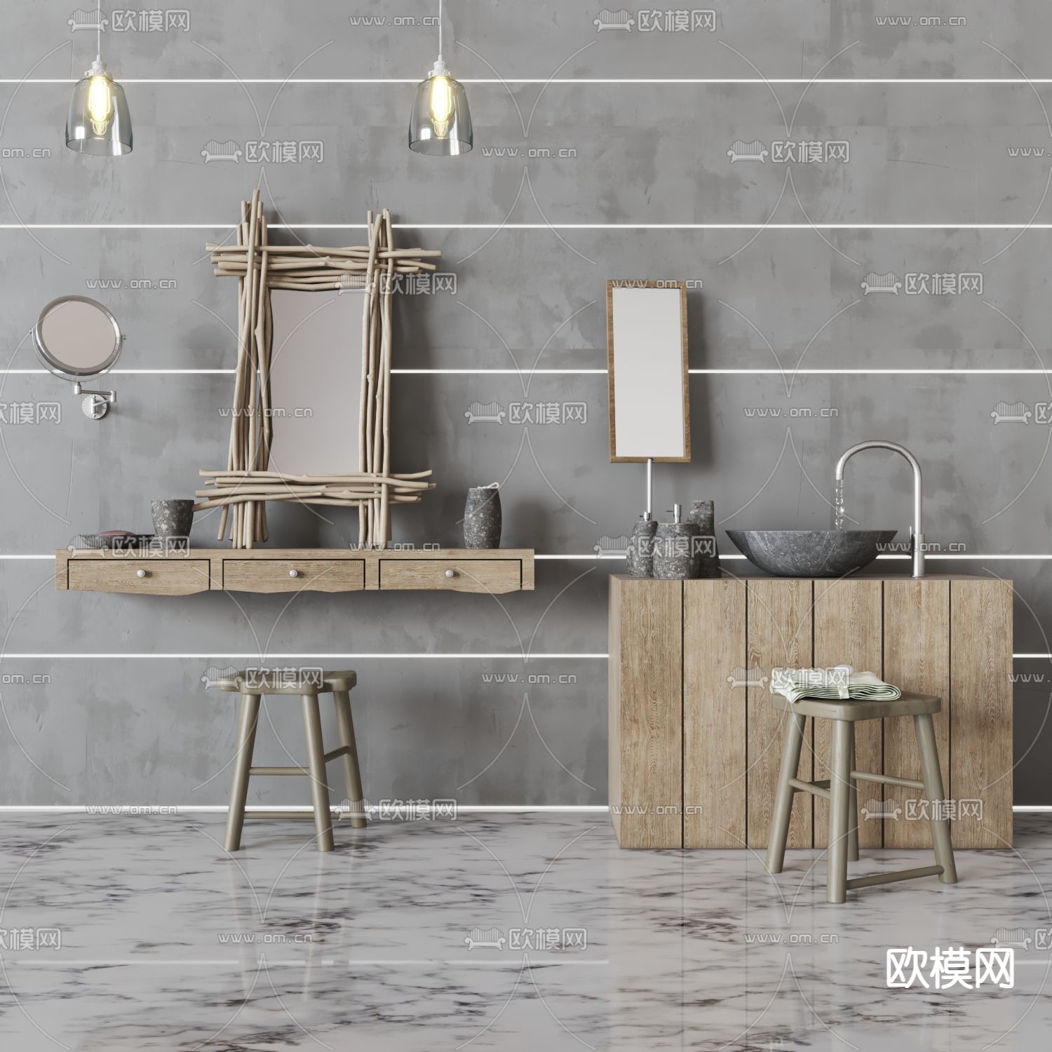 自然风浴室柜架3d模型下载