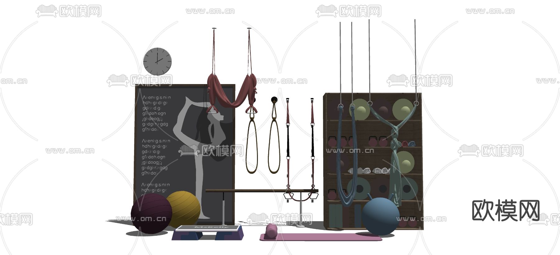 现代瑜伽器材su模型下载（渲染图2）