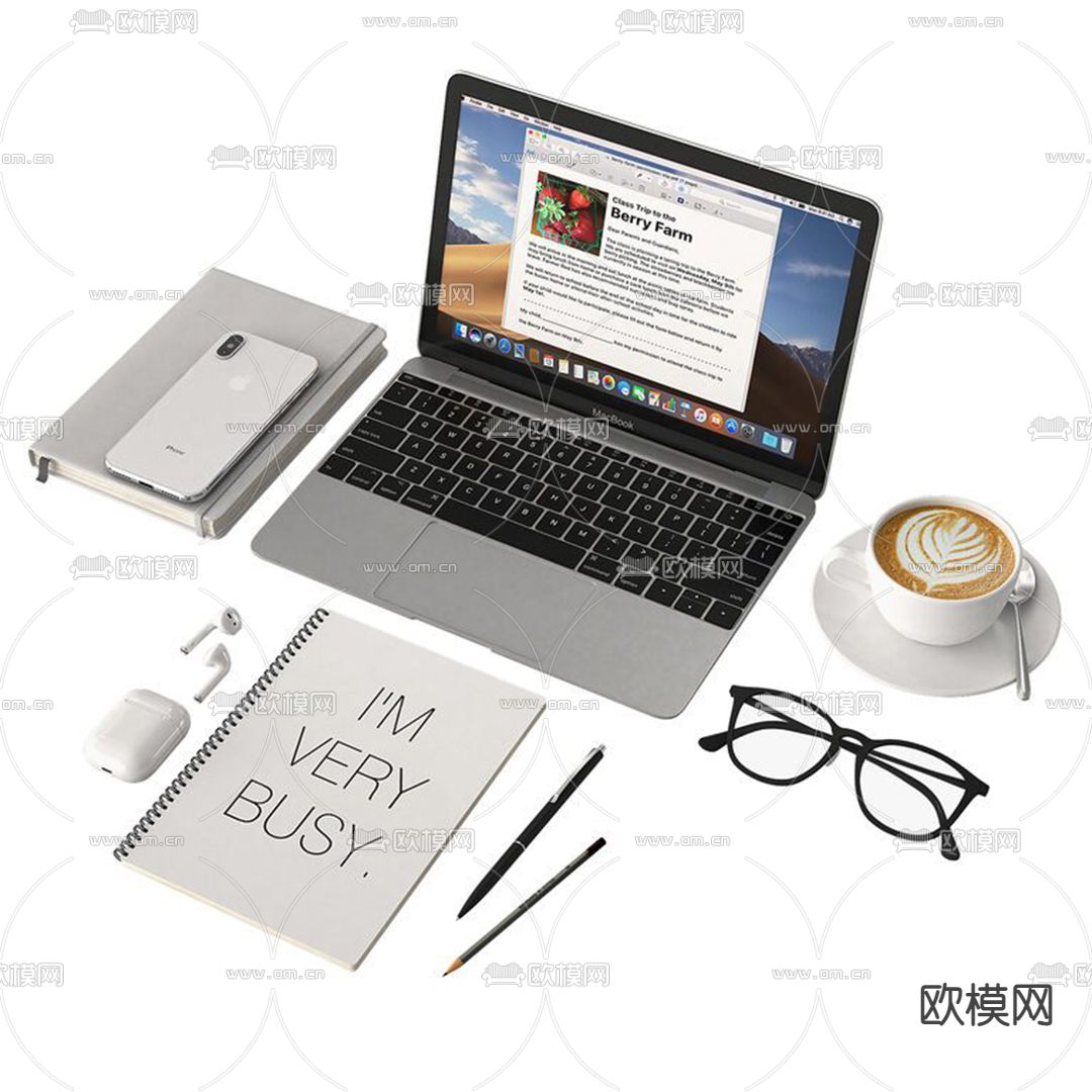 现代电脑咖啡手机3d模型