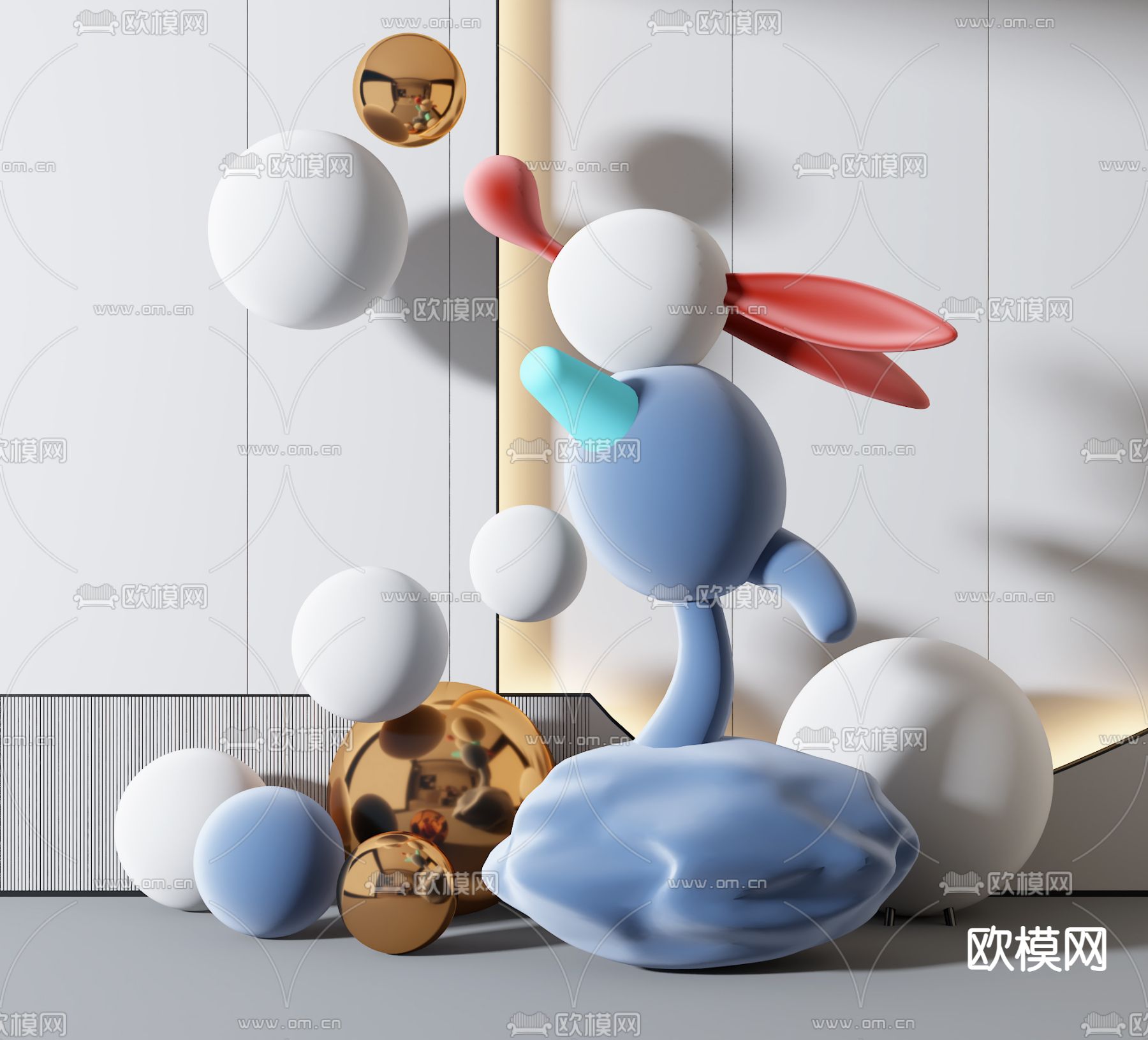 现代抽象兔子雕塑3d模型下载