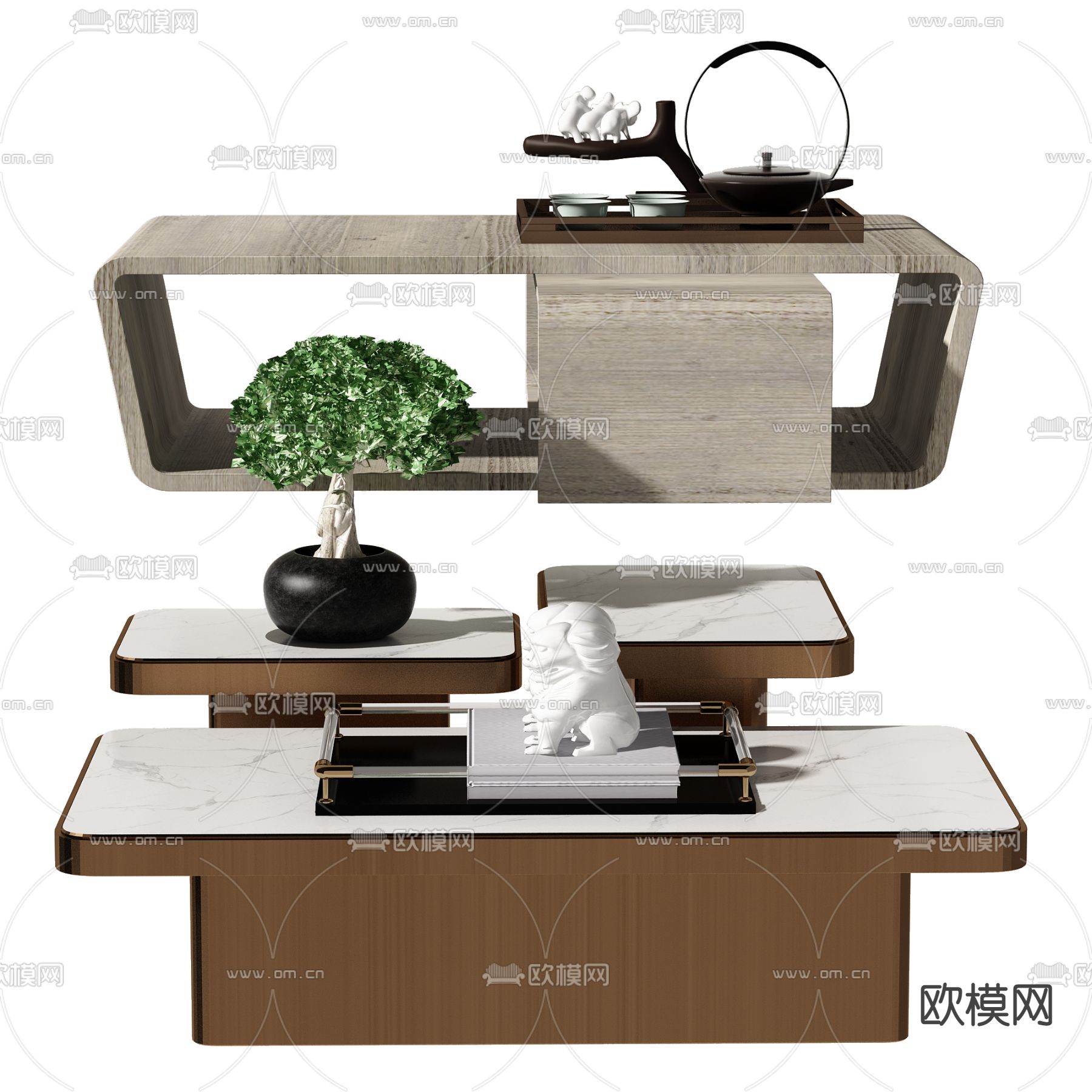 新中式实木茶几3d模型
