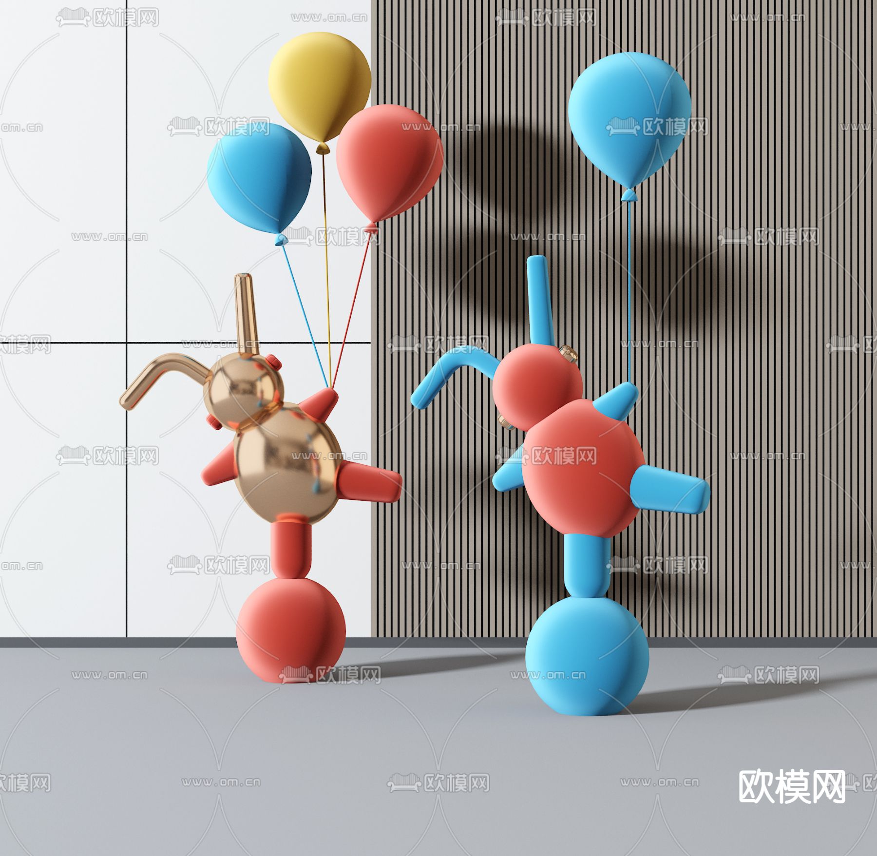 现代抽象兔子雕塑3d模型下载