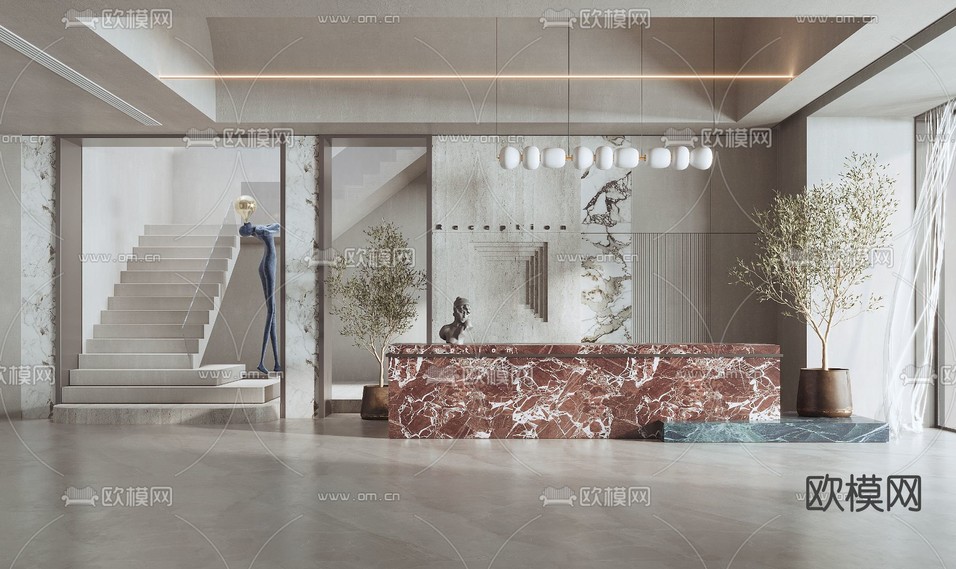 现代大厅前台su模型下载_ID11614591_sketchup模型下载-欧模网