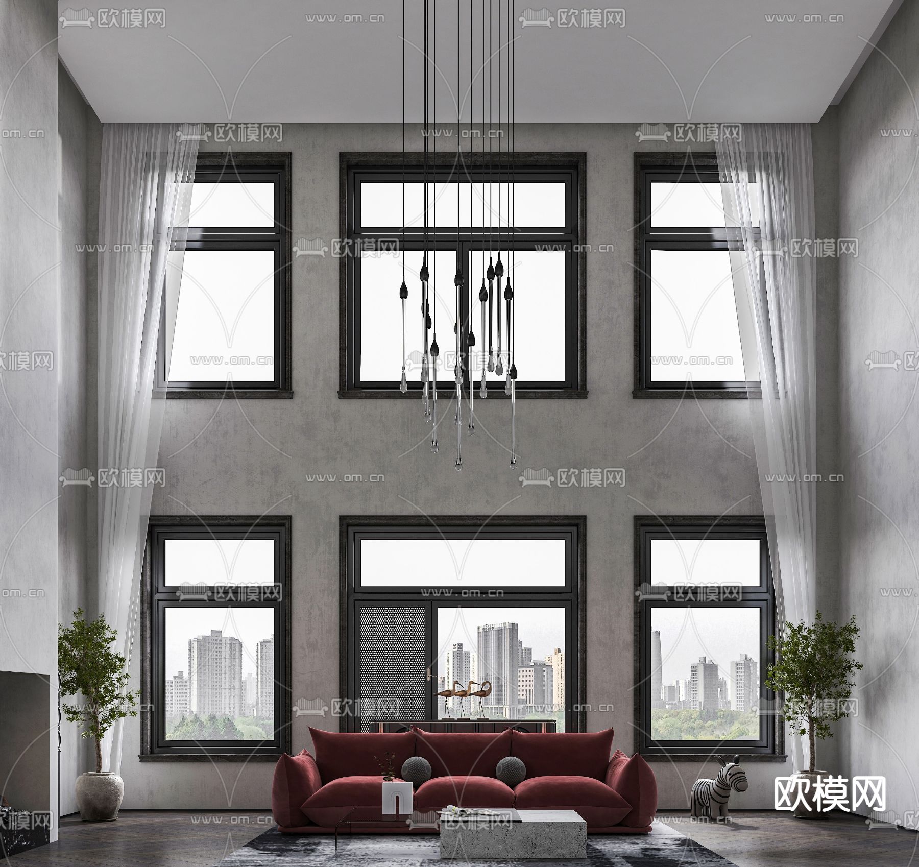 现代高级灰别墅客厅3d模型下载（渲染图2）