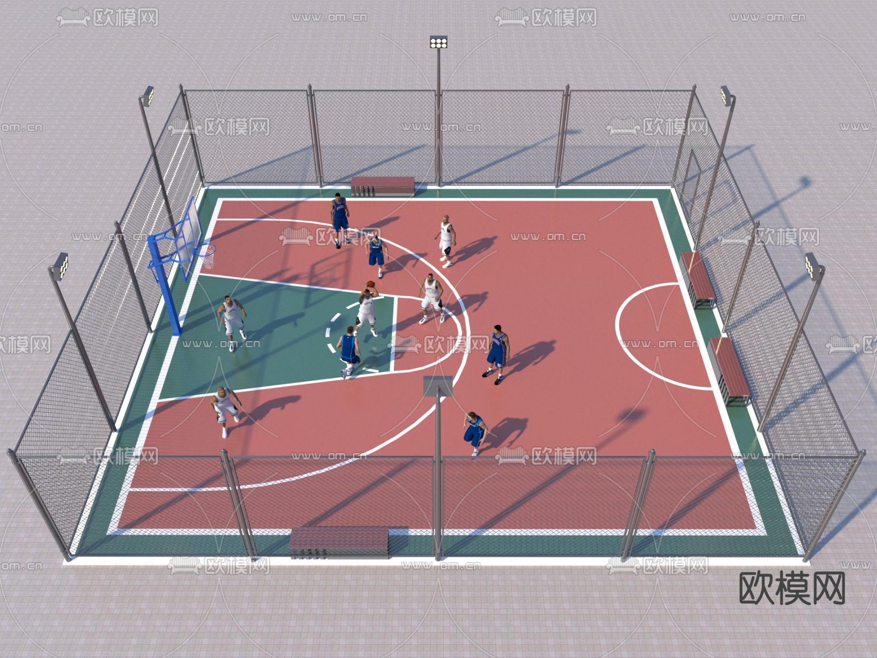现代户外篮球场3d模型下载