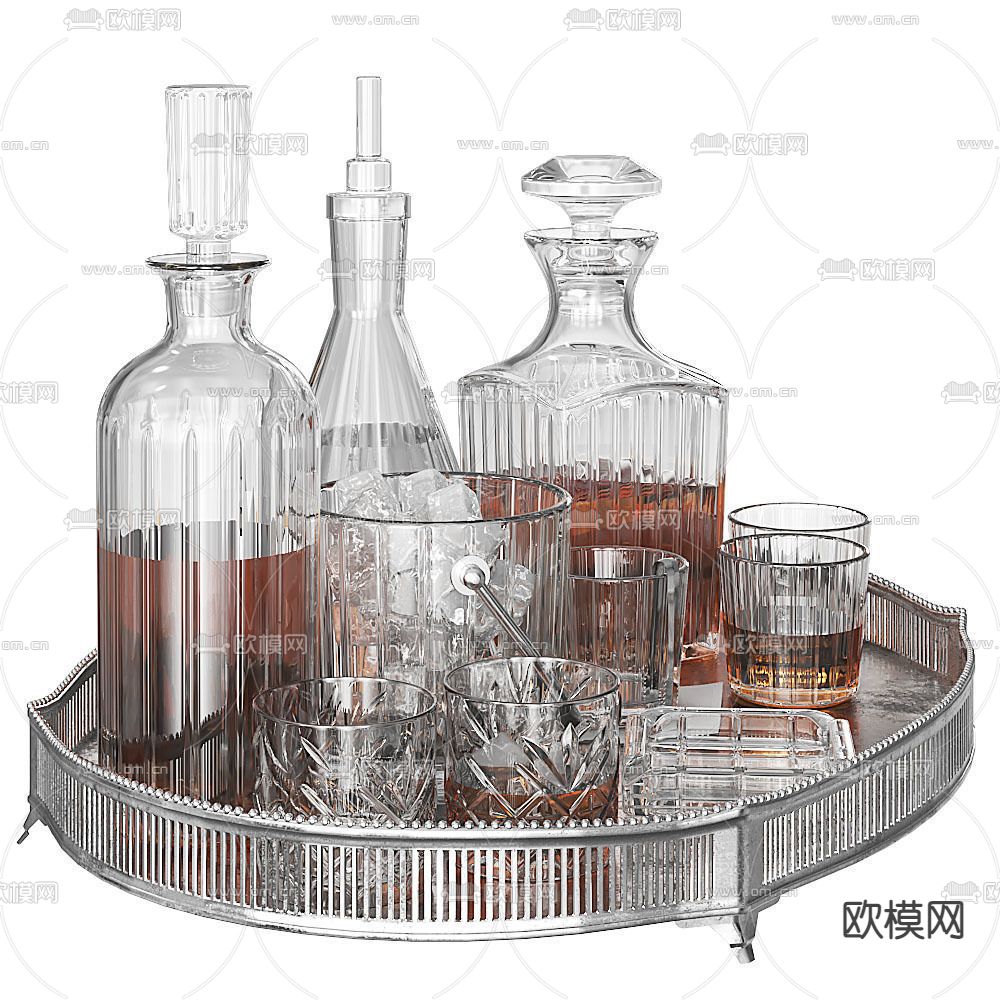 现代洋酒酒瓶托盘3d模型