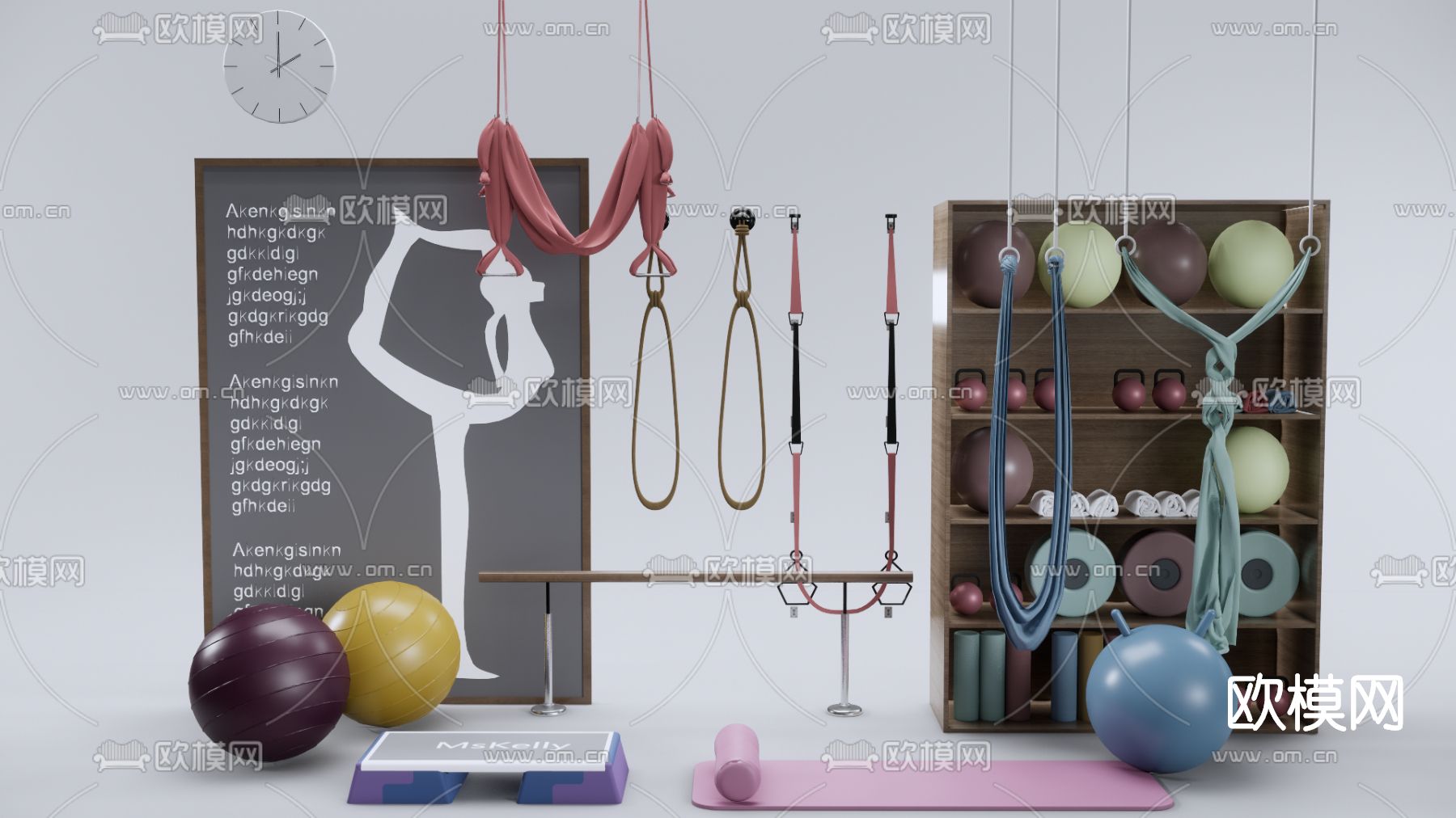 现代瑜伽器材su模型下载（渲染图1）
