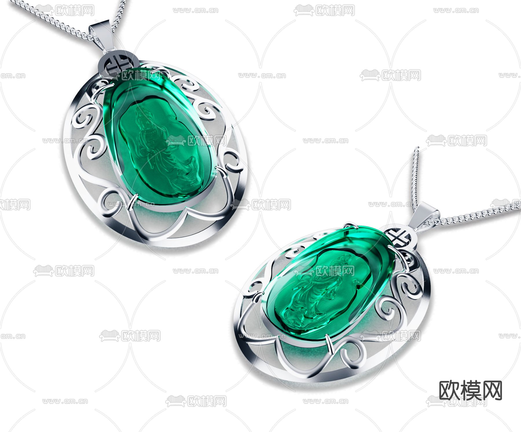 现代翡翠项链3d模型下载