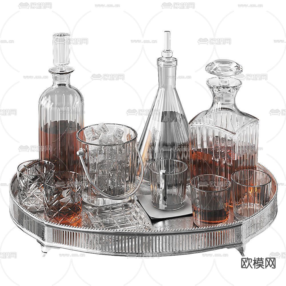 现代洋酒酒瓶托盘3d模型