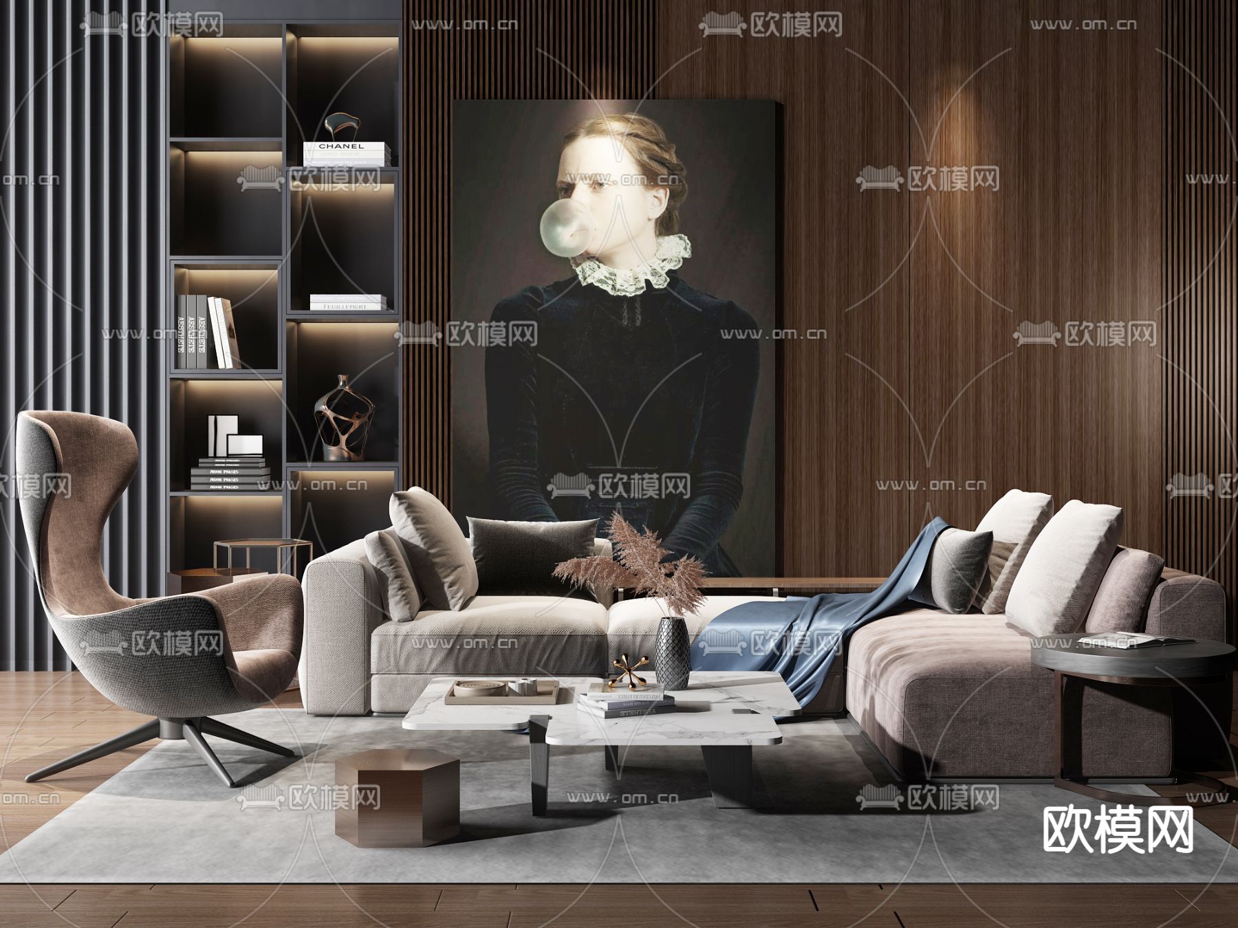 现代布艺转角组合沙发3d模型
