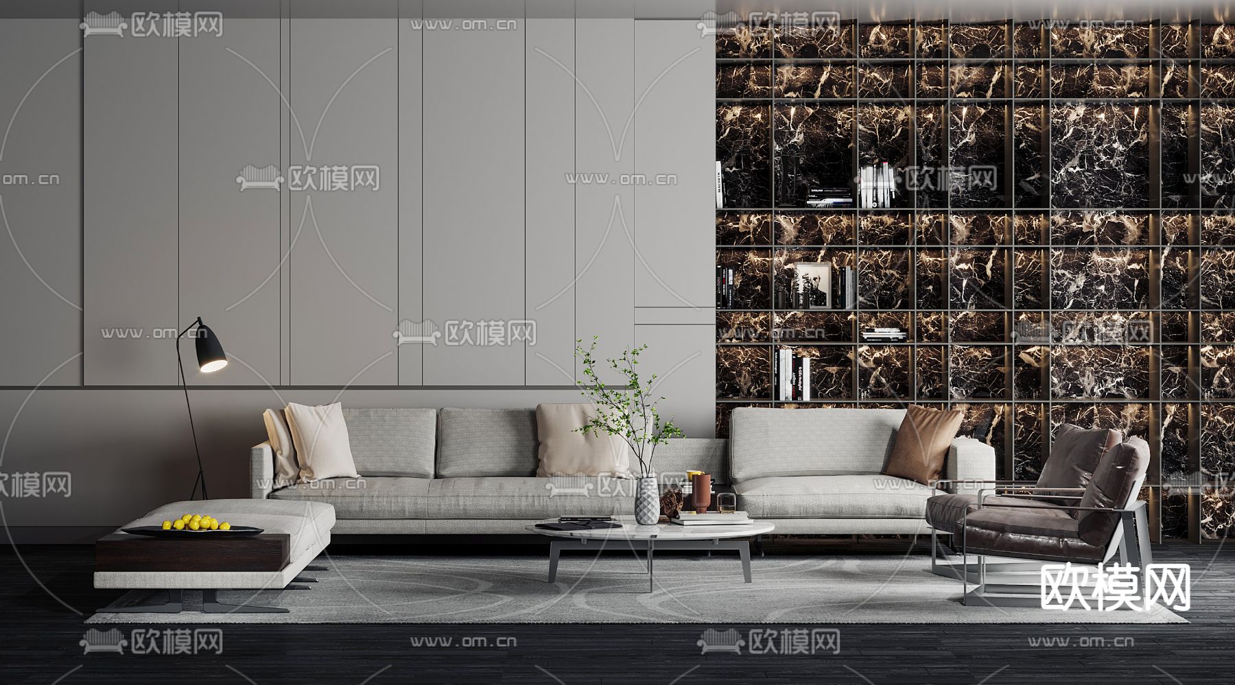 现代布艺组合沙发3d模型