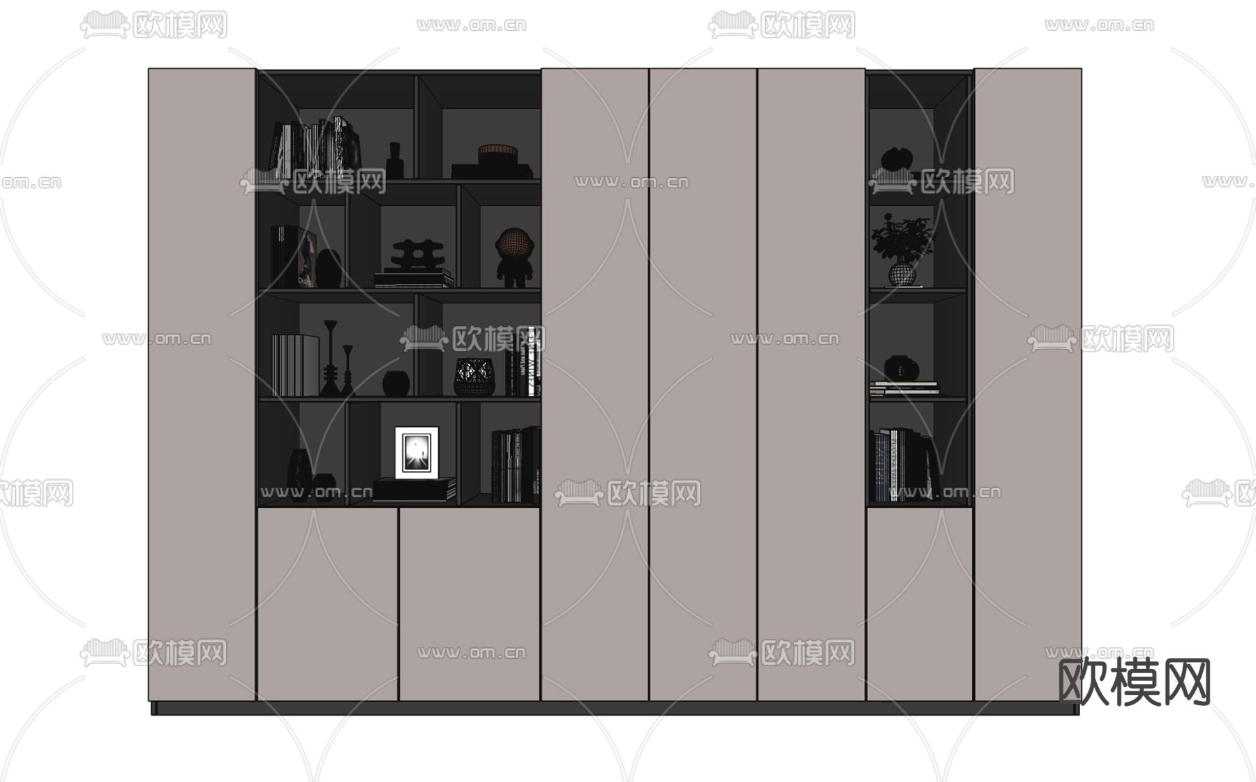 现代轻奢书柜su模型下载（渲染图2）
