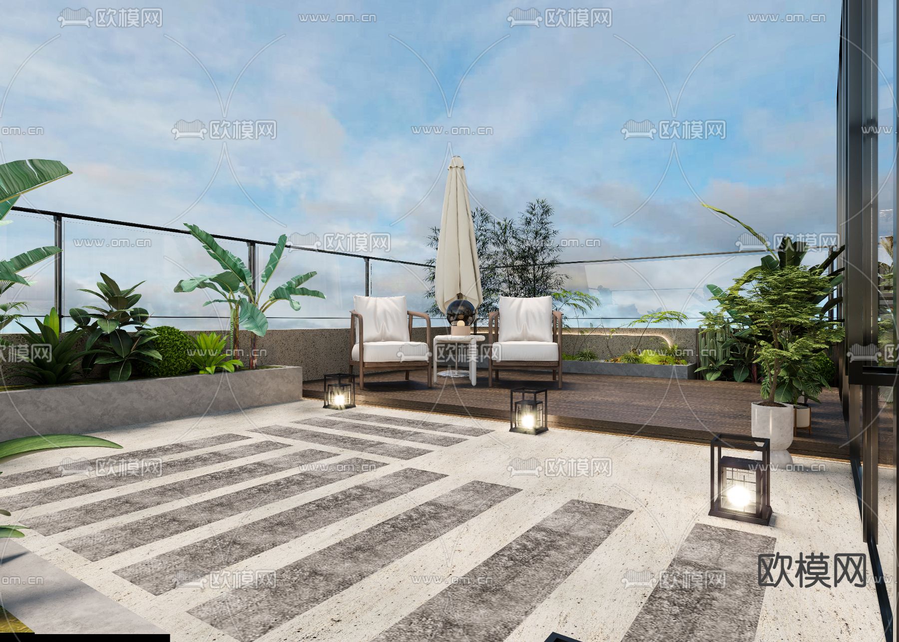 现代阳台露台3d模型下载（渲染图1）