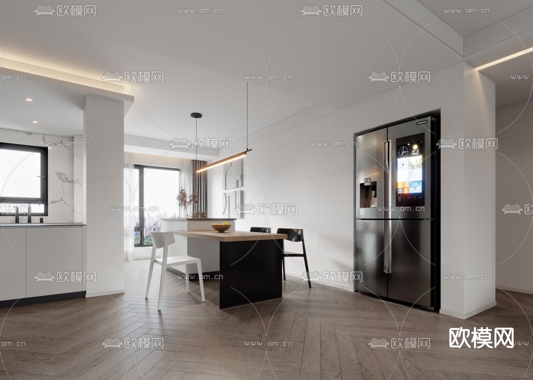 现代极简客餐厅3d模型