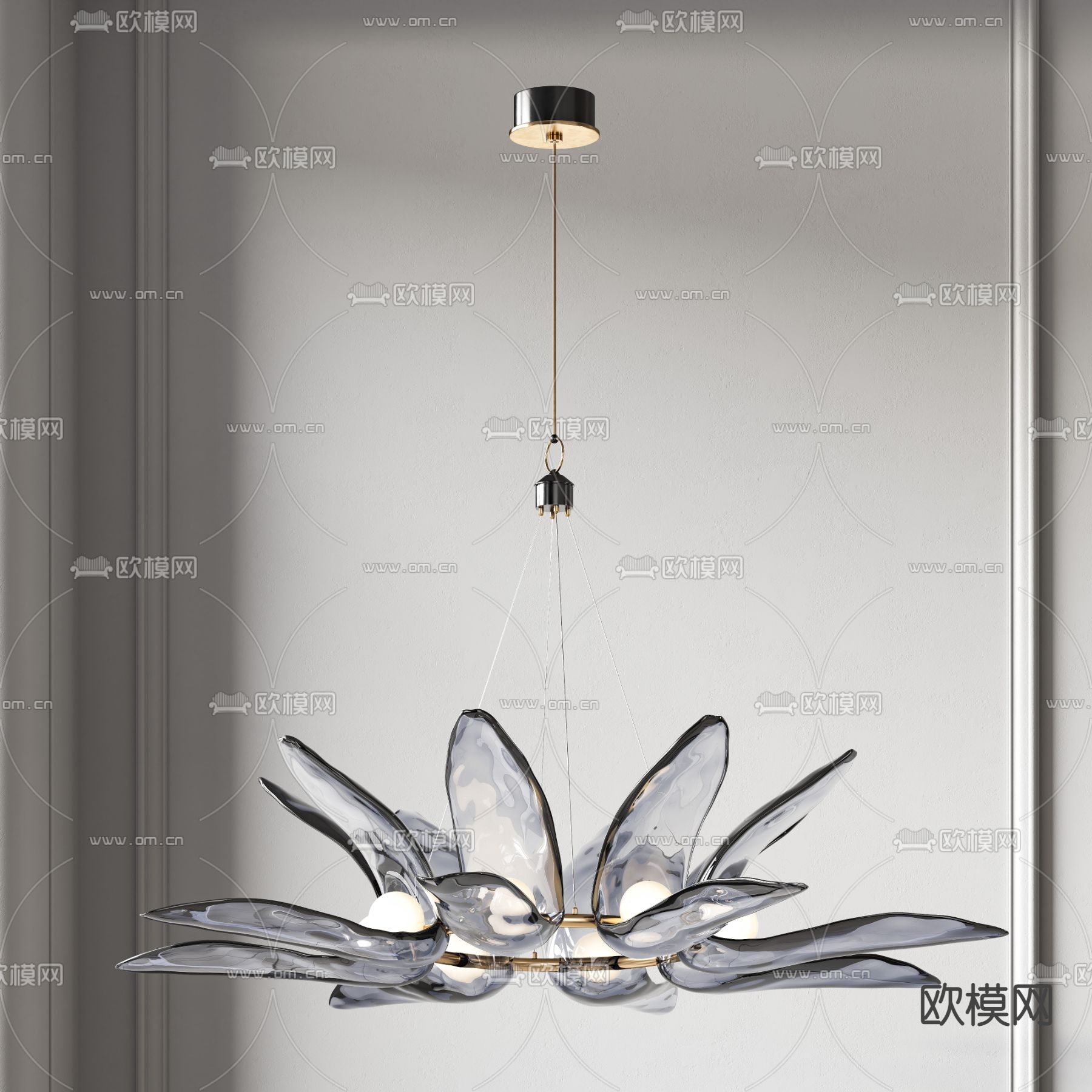 现代水晶花瓣装饰吊灯3d模型下载（渲染图1）