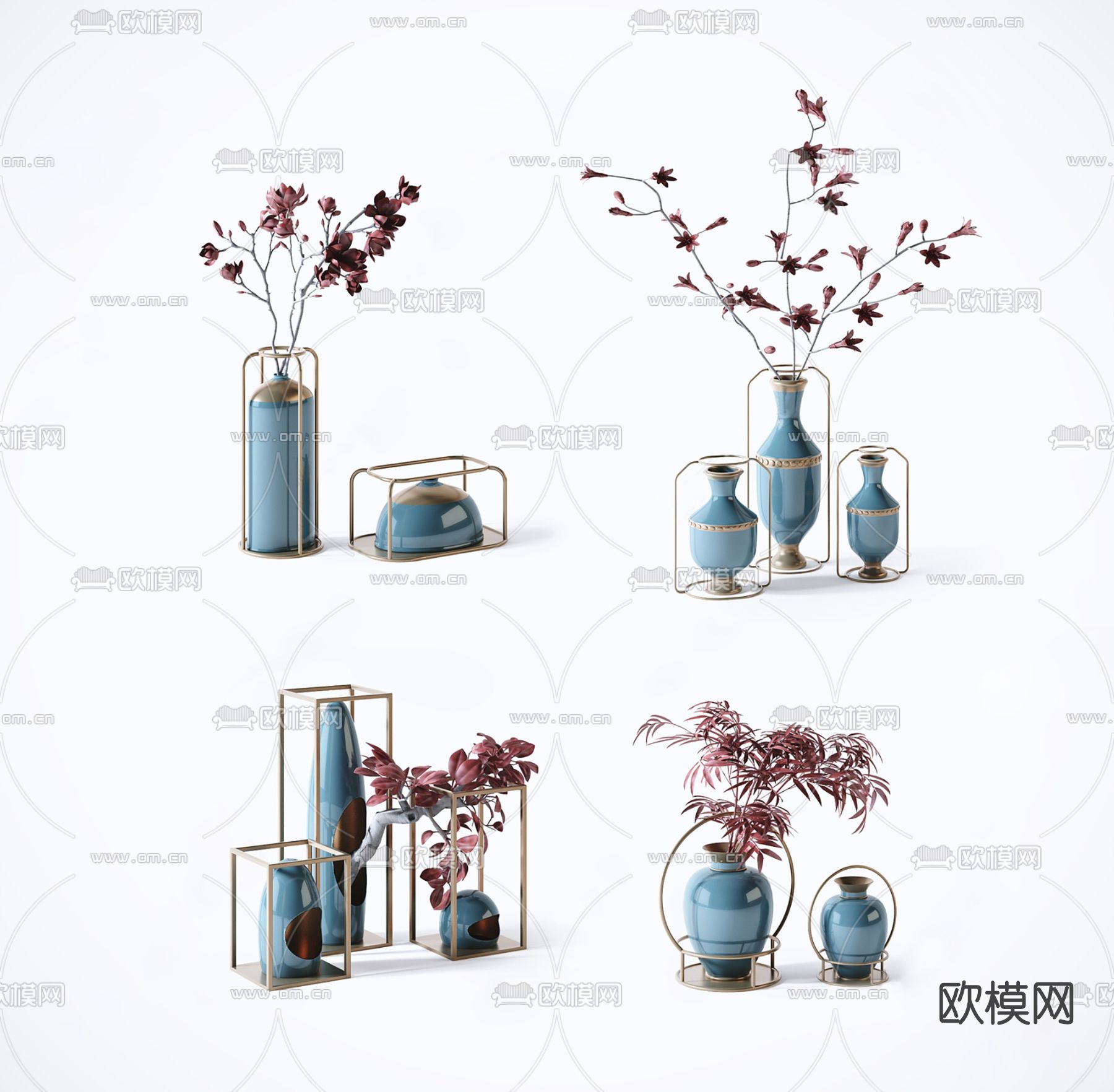 新中式花艺花瓶su模型