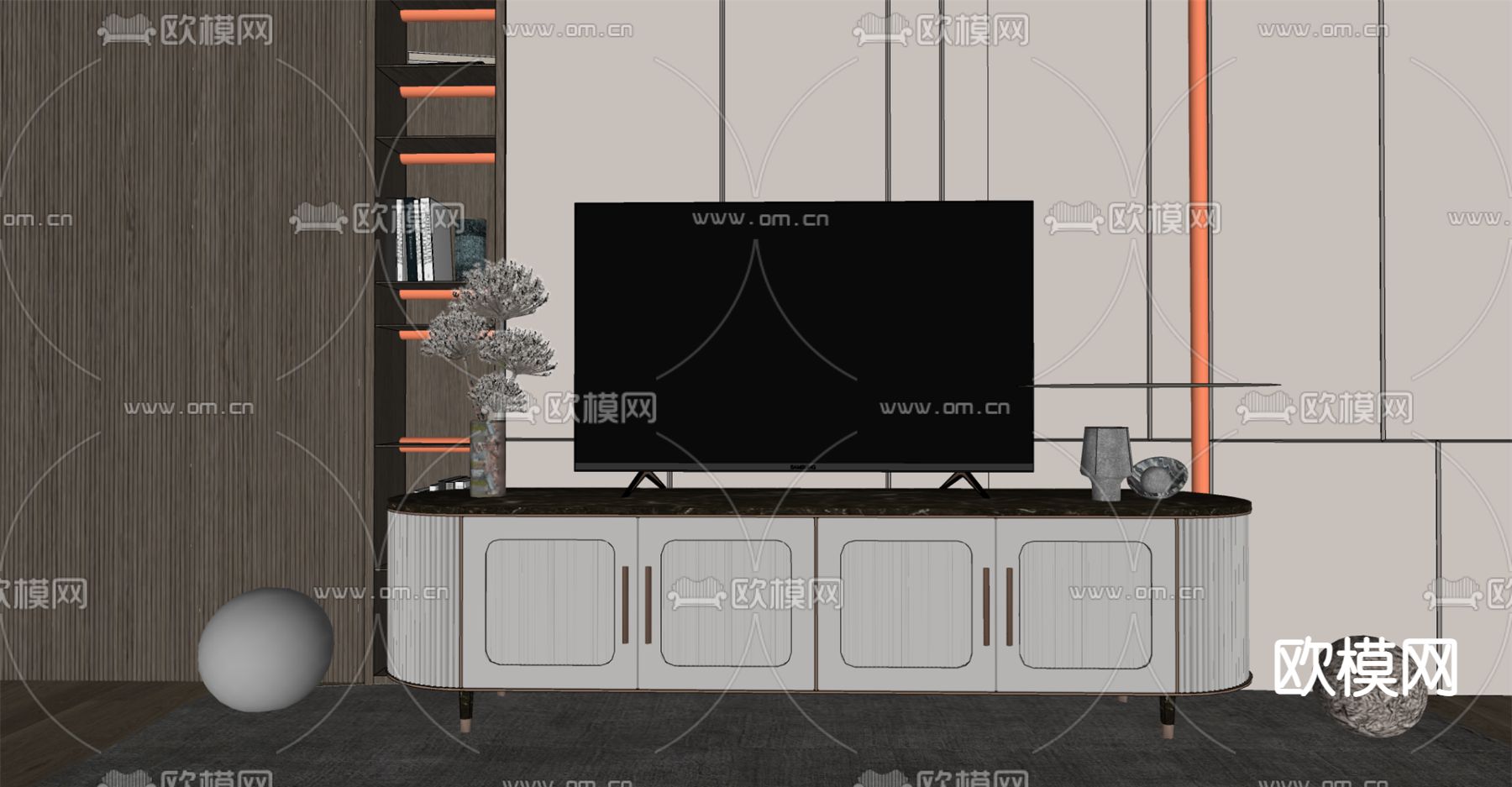 现代轻奢电视柜su模型下载（渲染图2）
