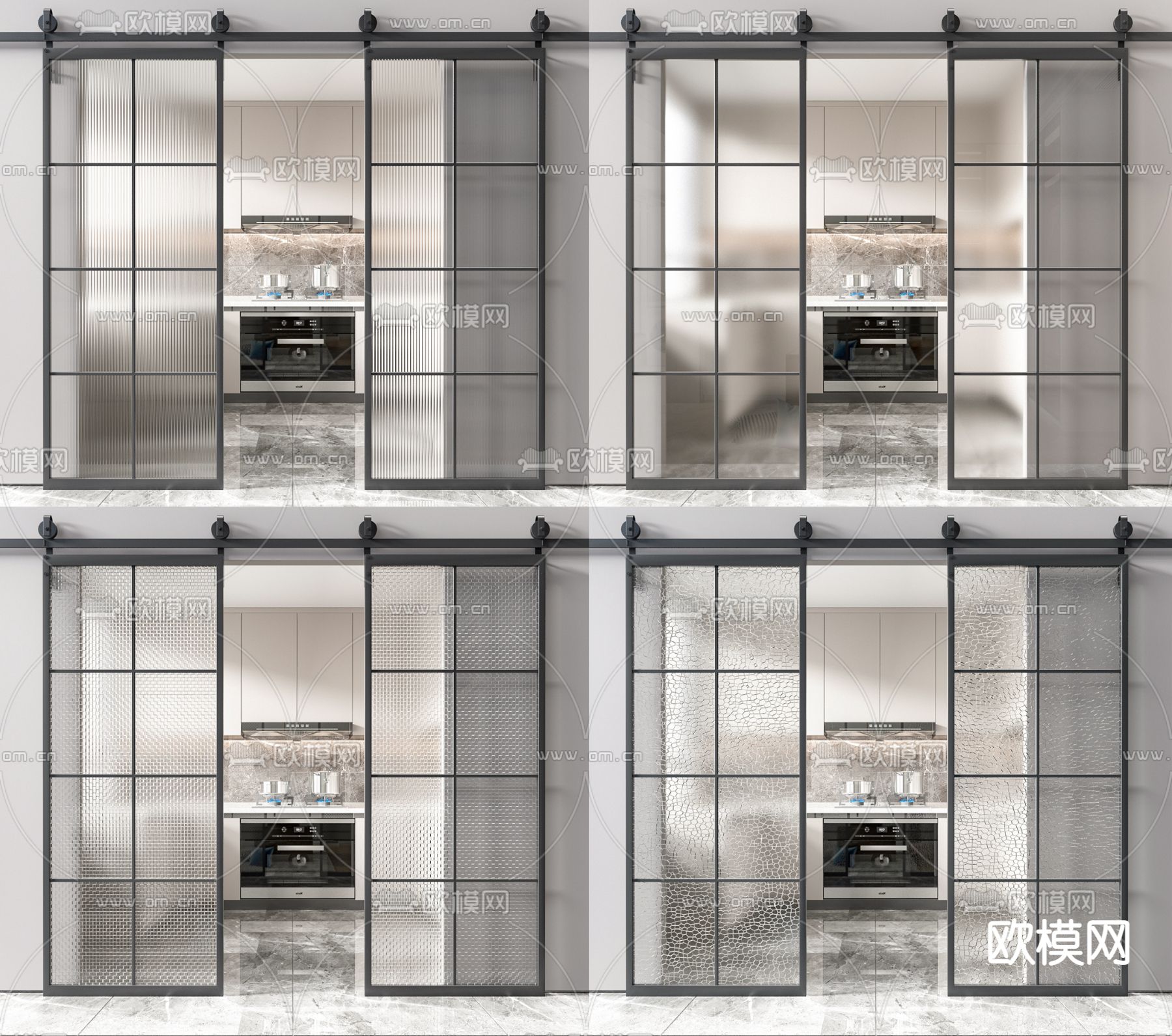 现代谷仓玻璃门3d模型