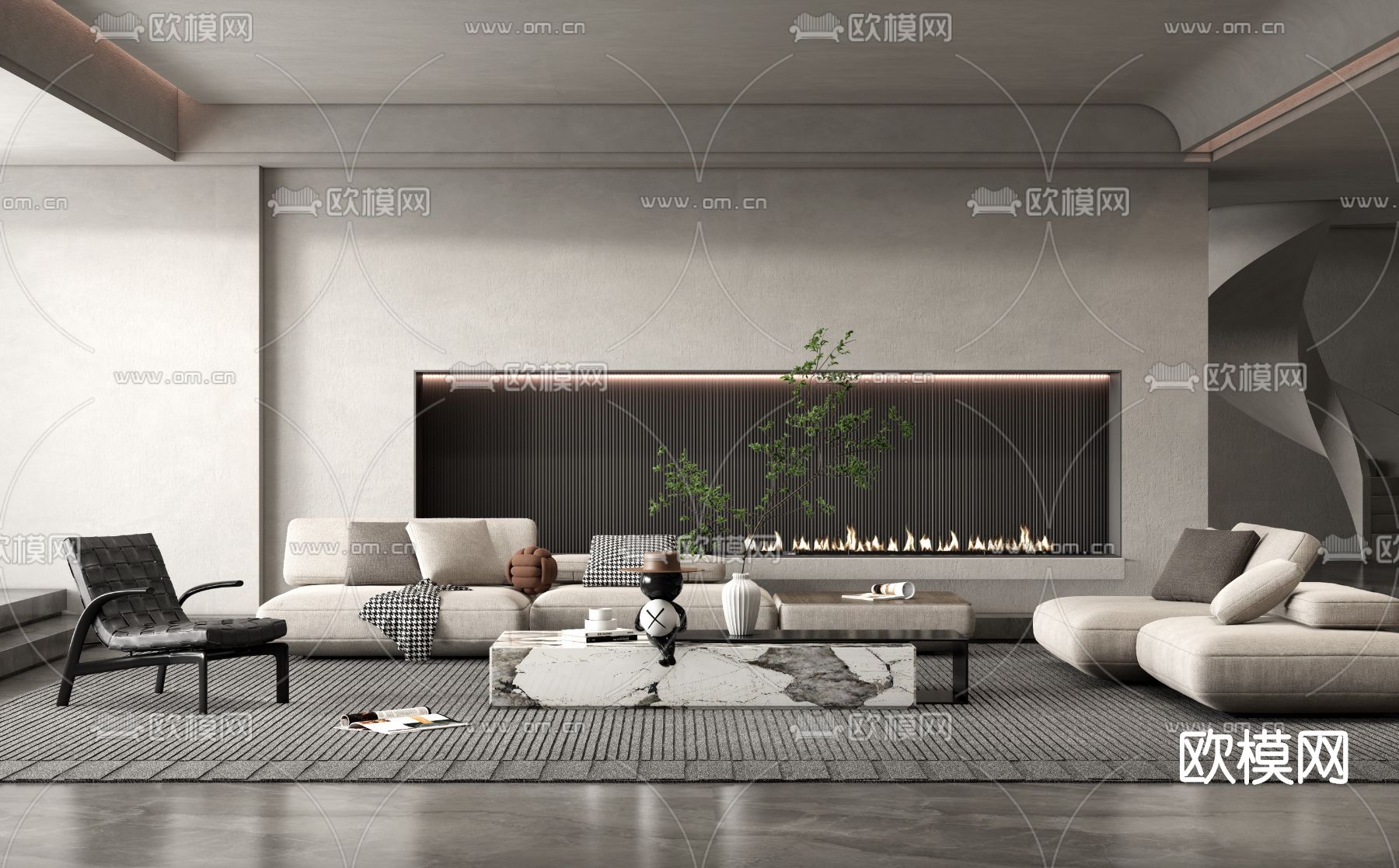 现代布艺沙发组合su模型