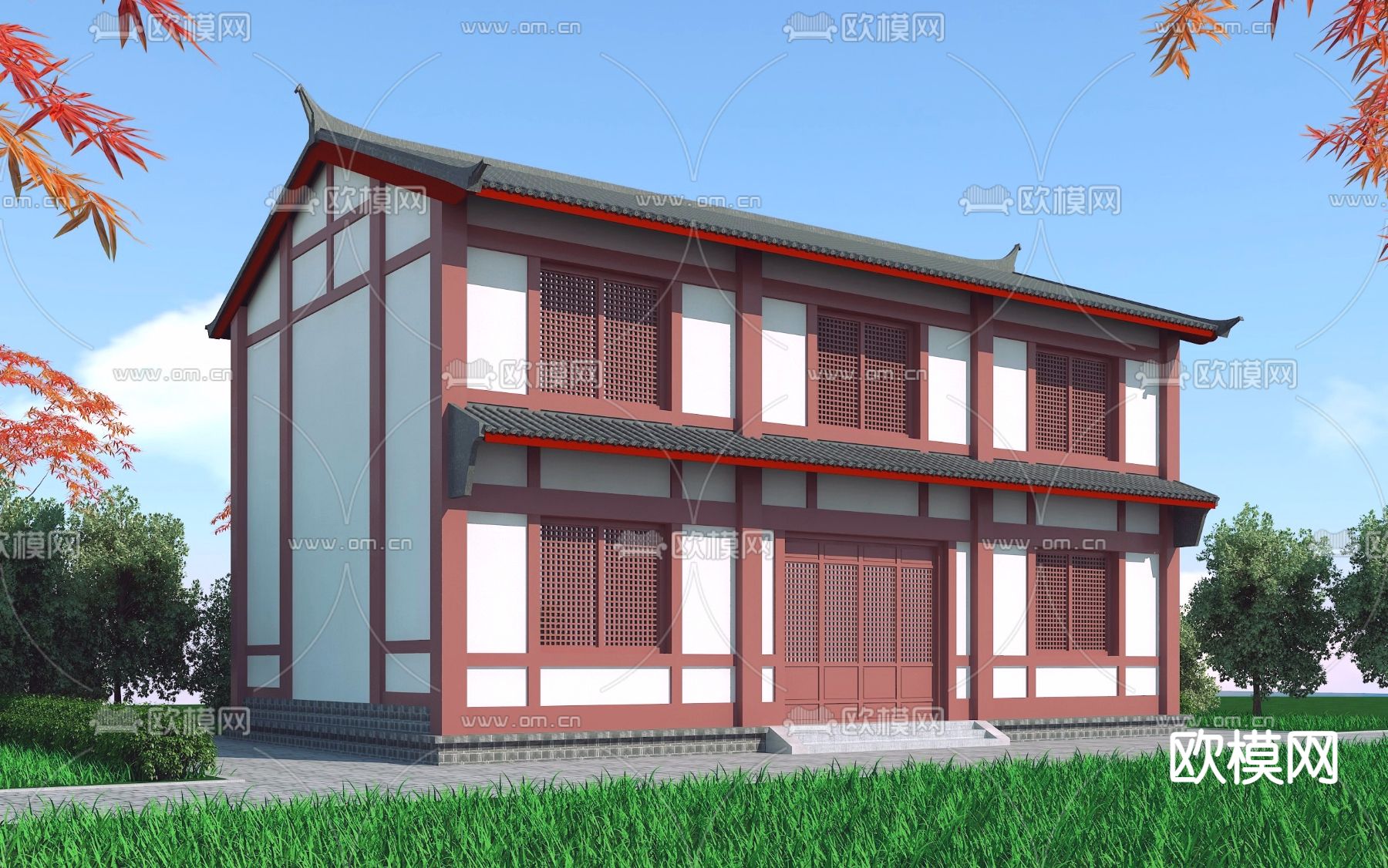 中式双层古建筑3d模型