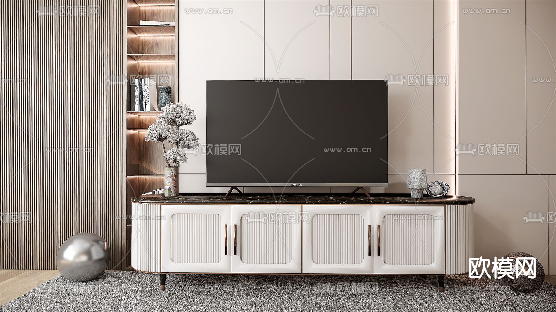 现代轻奢电视柜su模型下载（渲染图1）