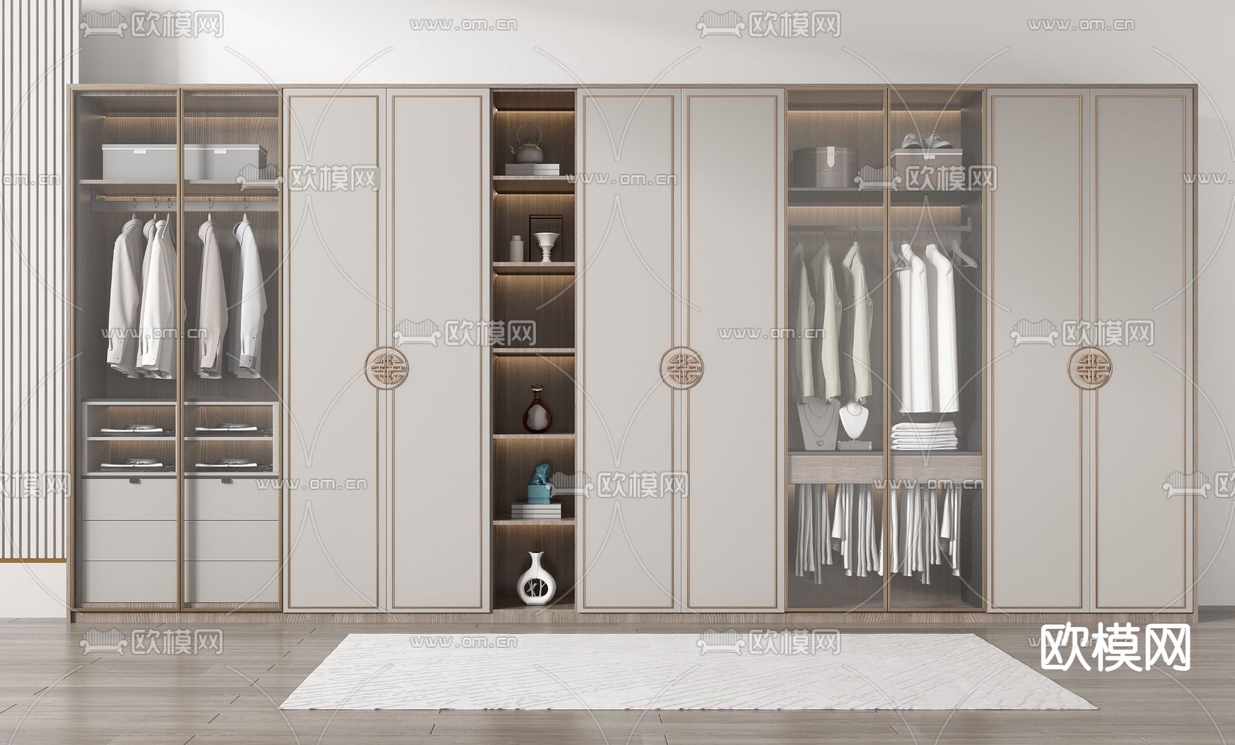 新中式轻奢衣柜su模型下载（渲染图1）
