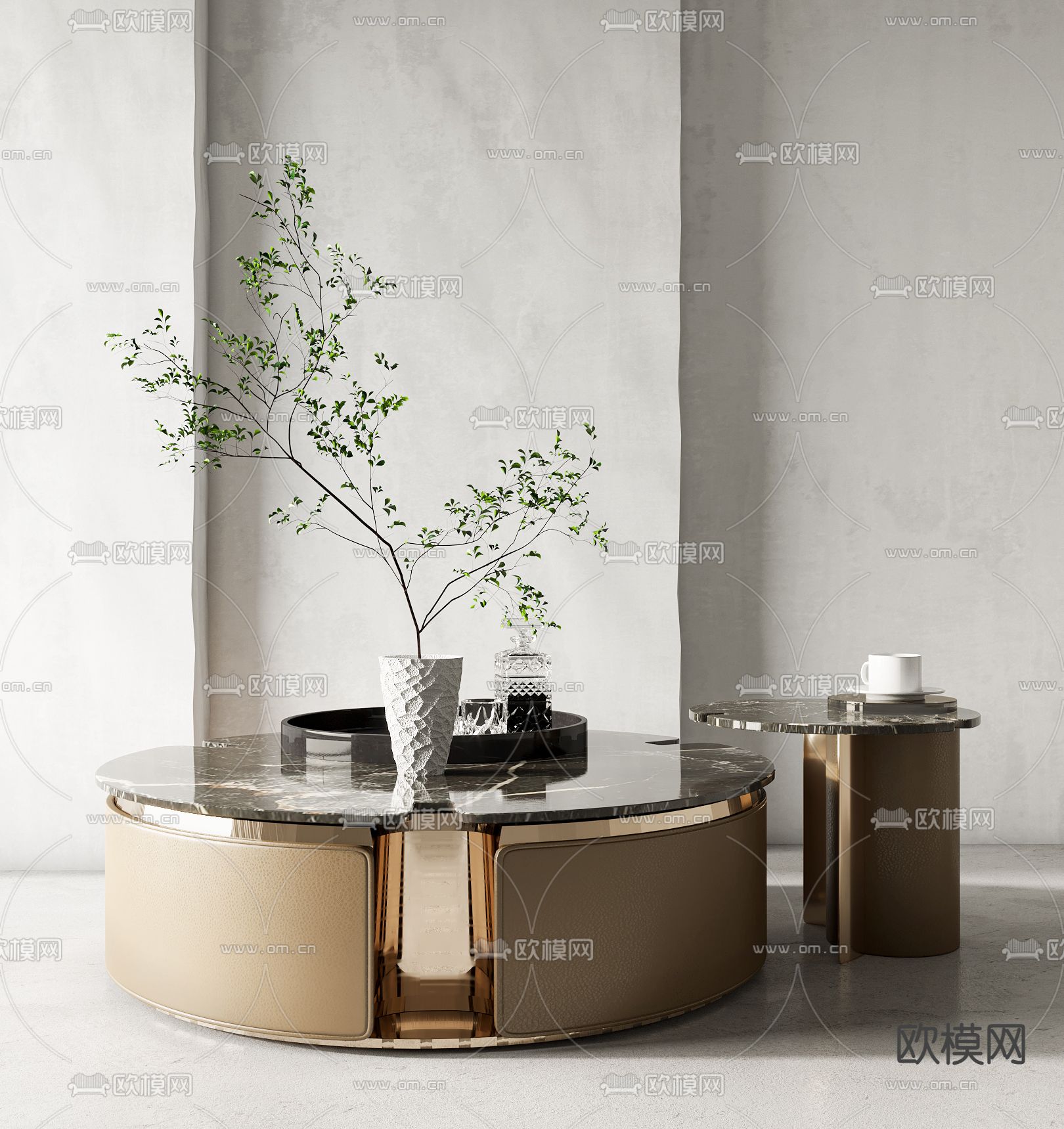 现代圆形大理石茶几3d模型