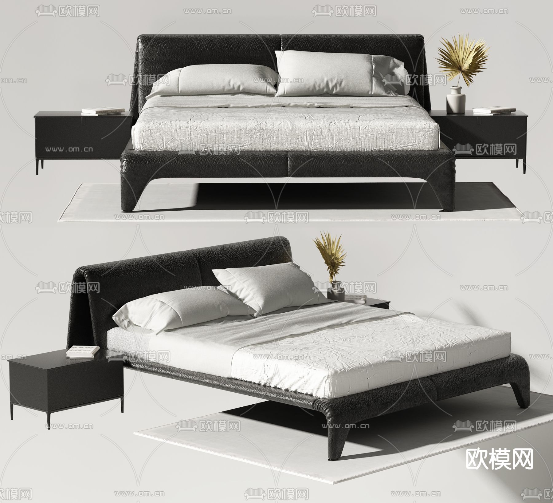 现代皮革双人床3d模型