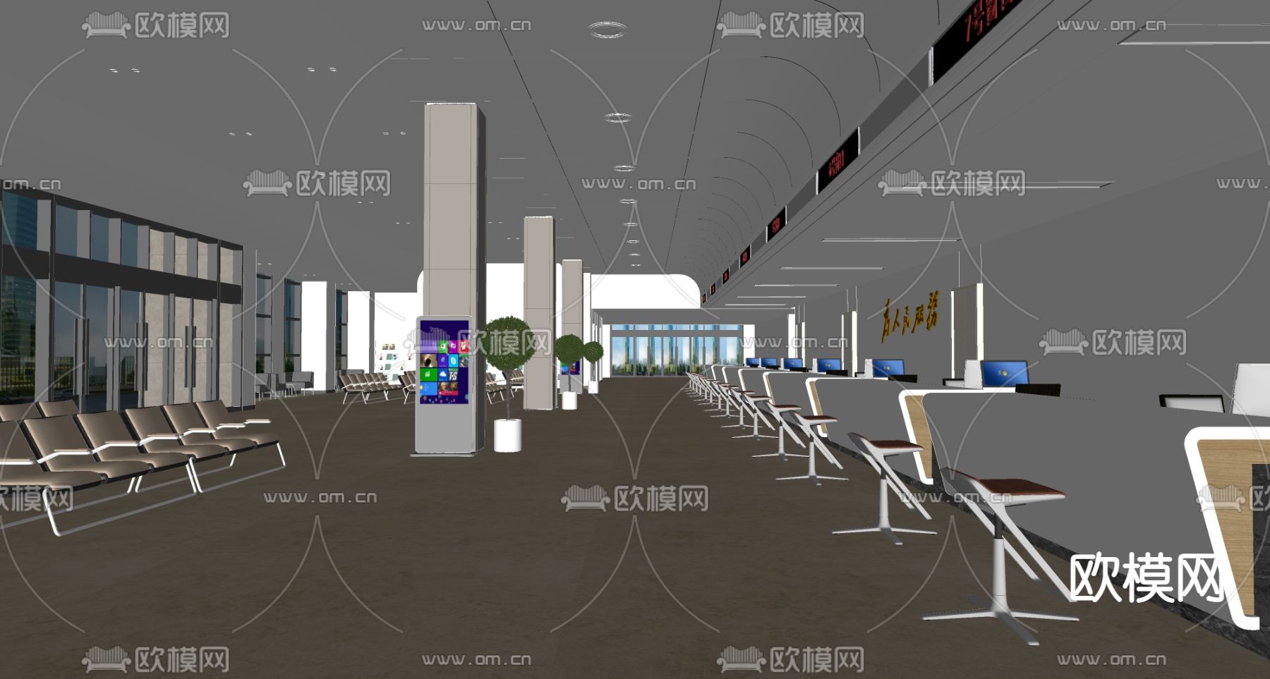 现代办事大厅su模型下载（渲染图2）