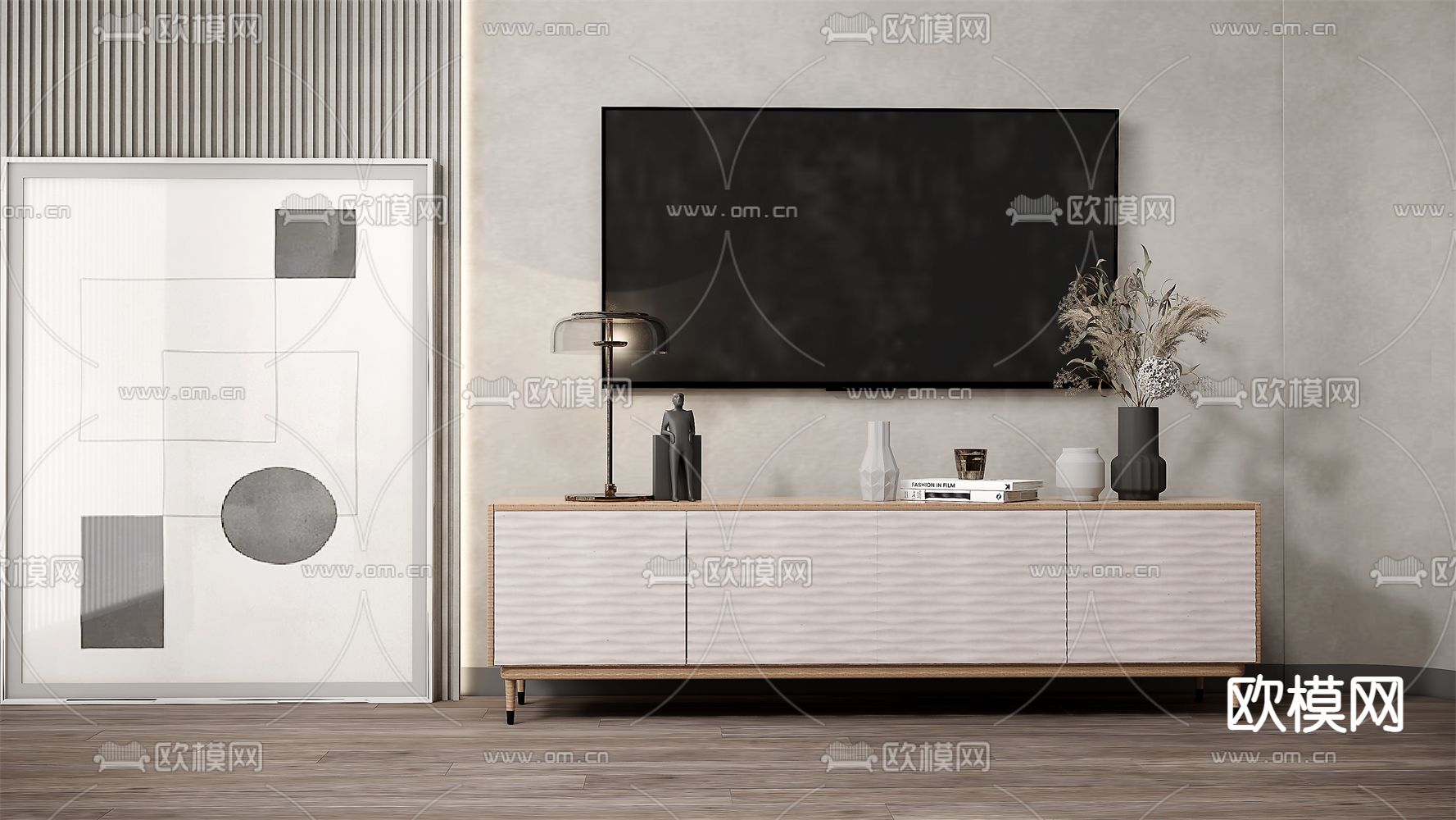 现代轻奢电视柜su模型下载（渲染图1）