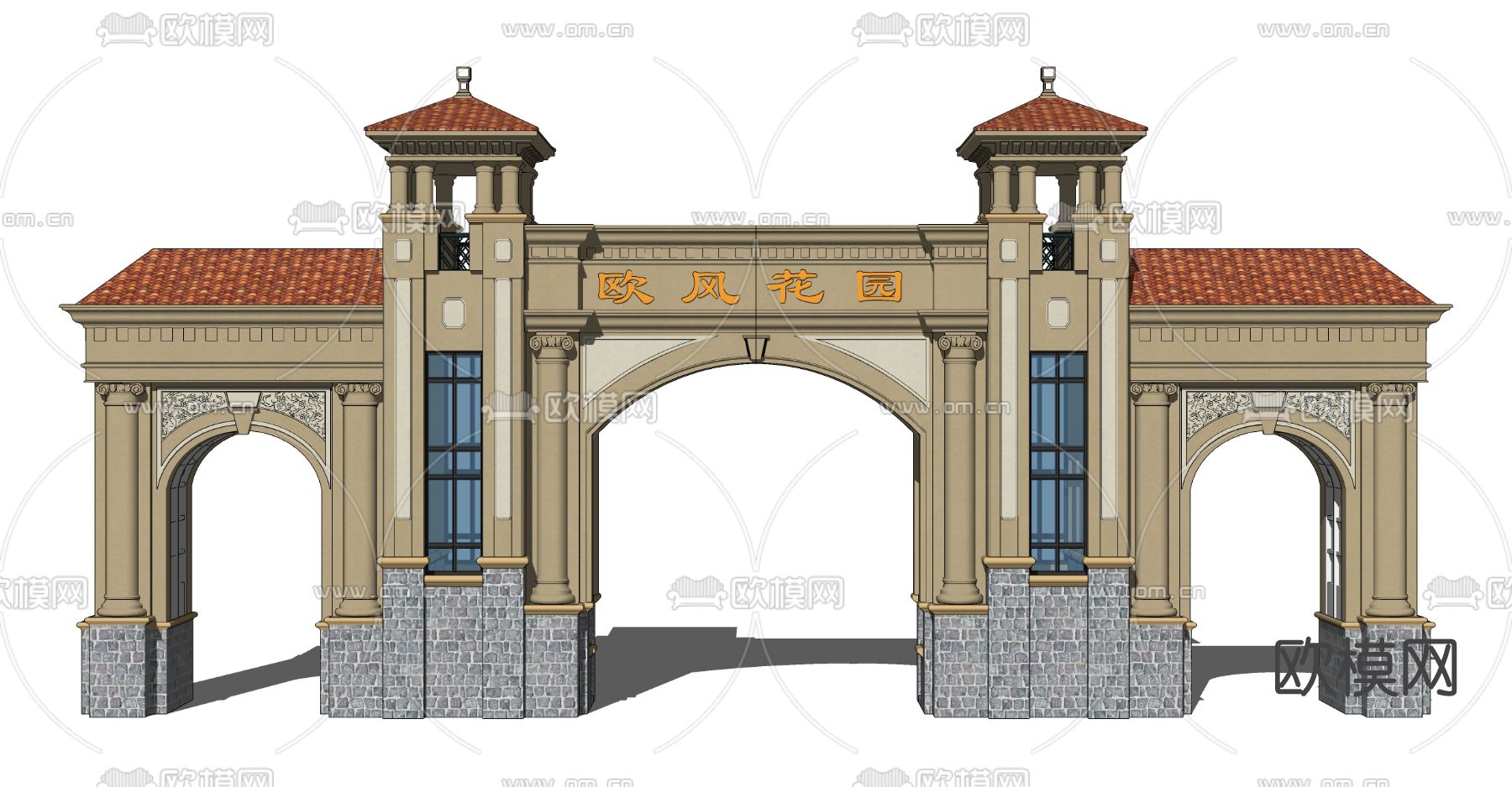 欧式小区入口大门su模型下载