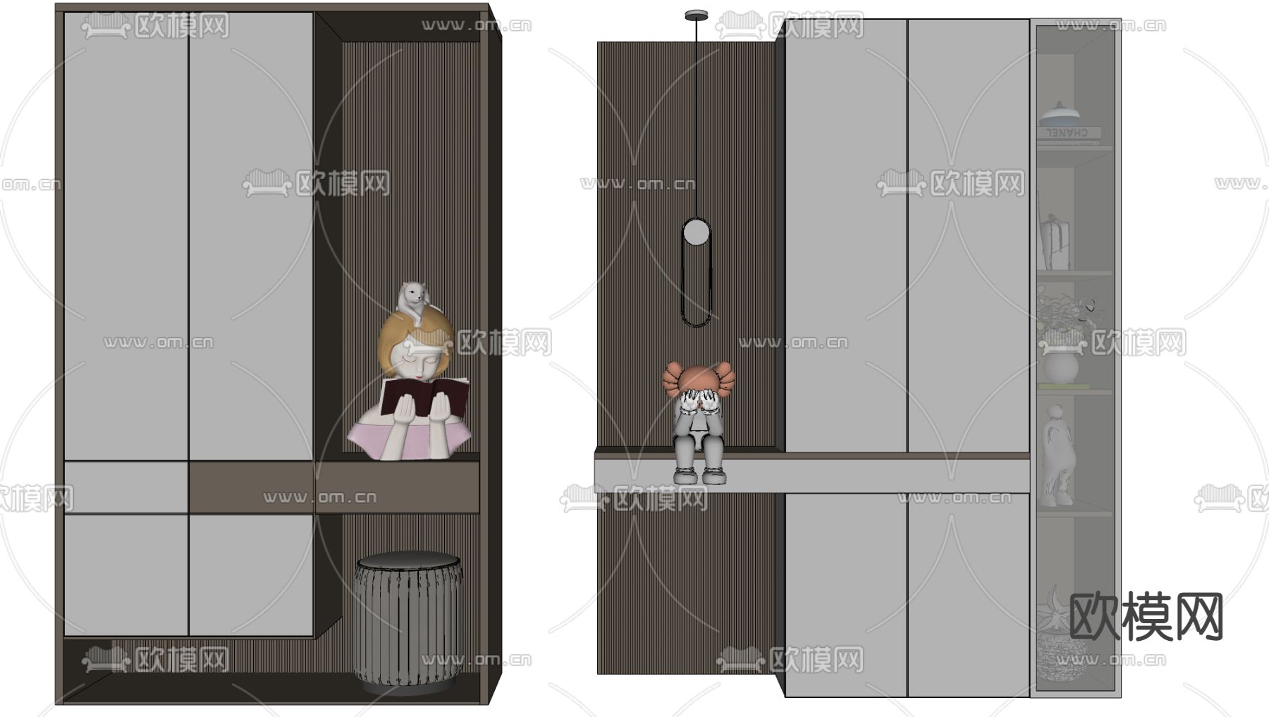 现代轻奢鞋柜su模型下载（渲染图2）