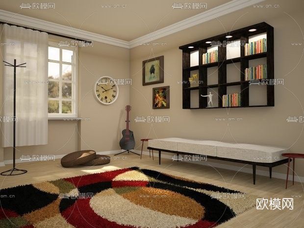 现代布艺脚踏免费3d模型下载