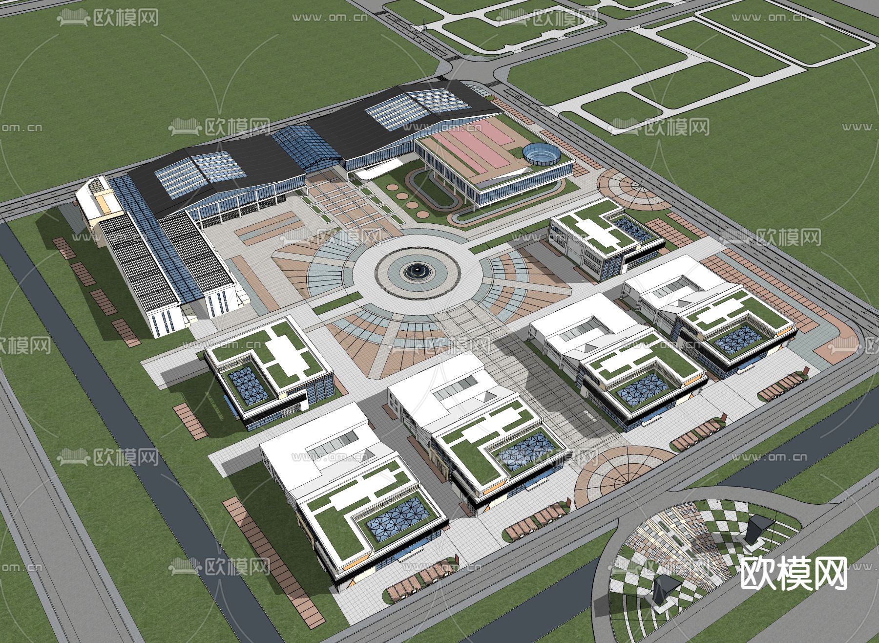 现代工业厂区su模型下载（渲染图3）