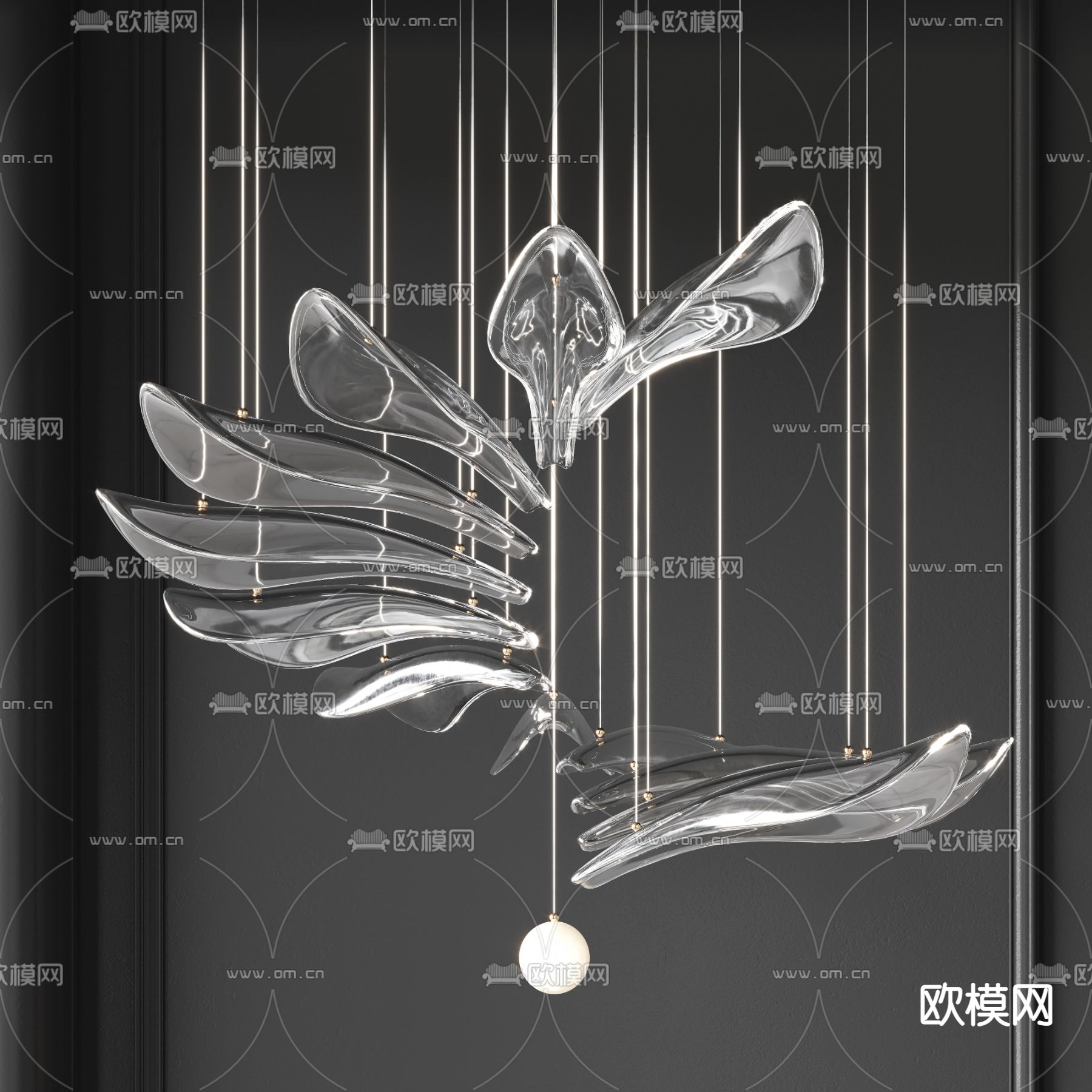 现代水晶花瓣装饰吊灯3d模型下载_ID11626048_3dmax免费模型-欧模网