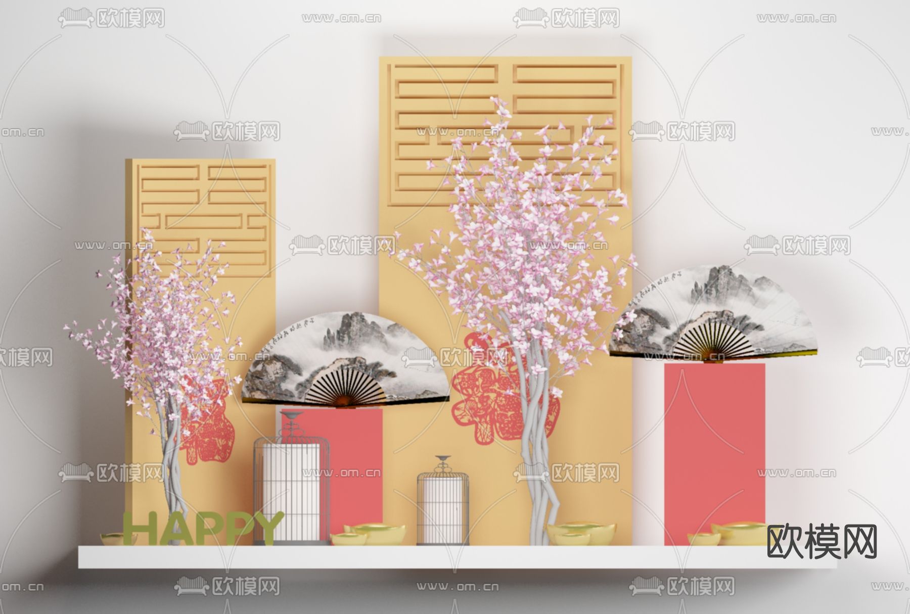 新中式新年美陈免费3d模型