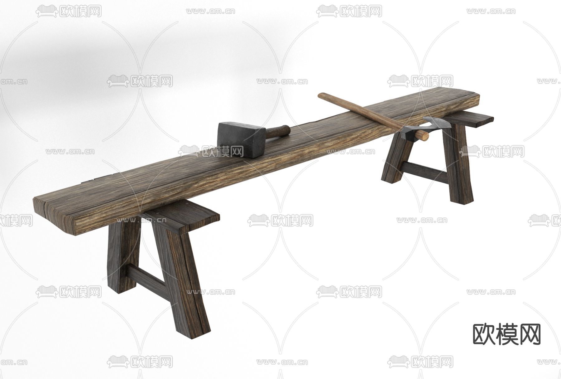 自然风实木长凳免费3d模型下载