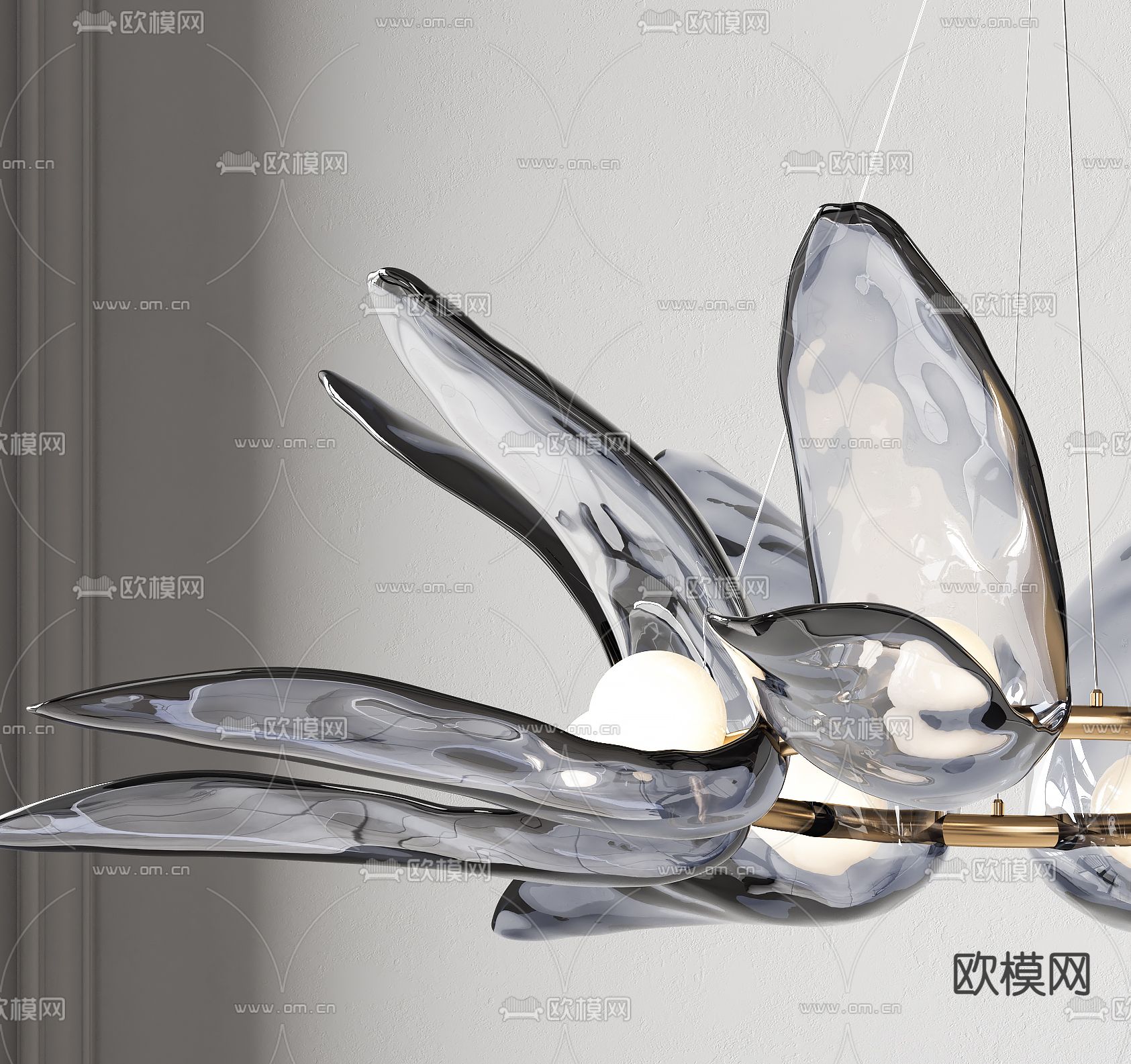 现代水晶花瓣装饰吊灯3d模型下载（渲染图2）