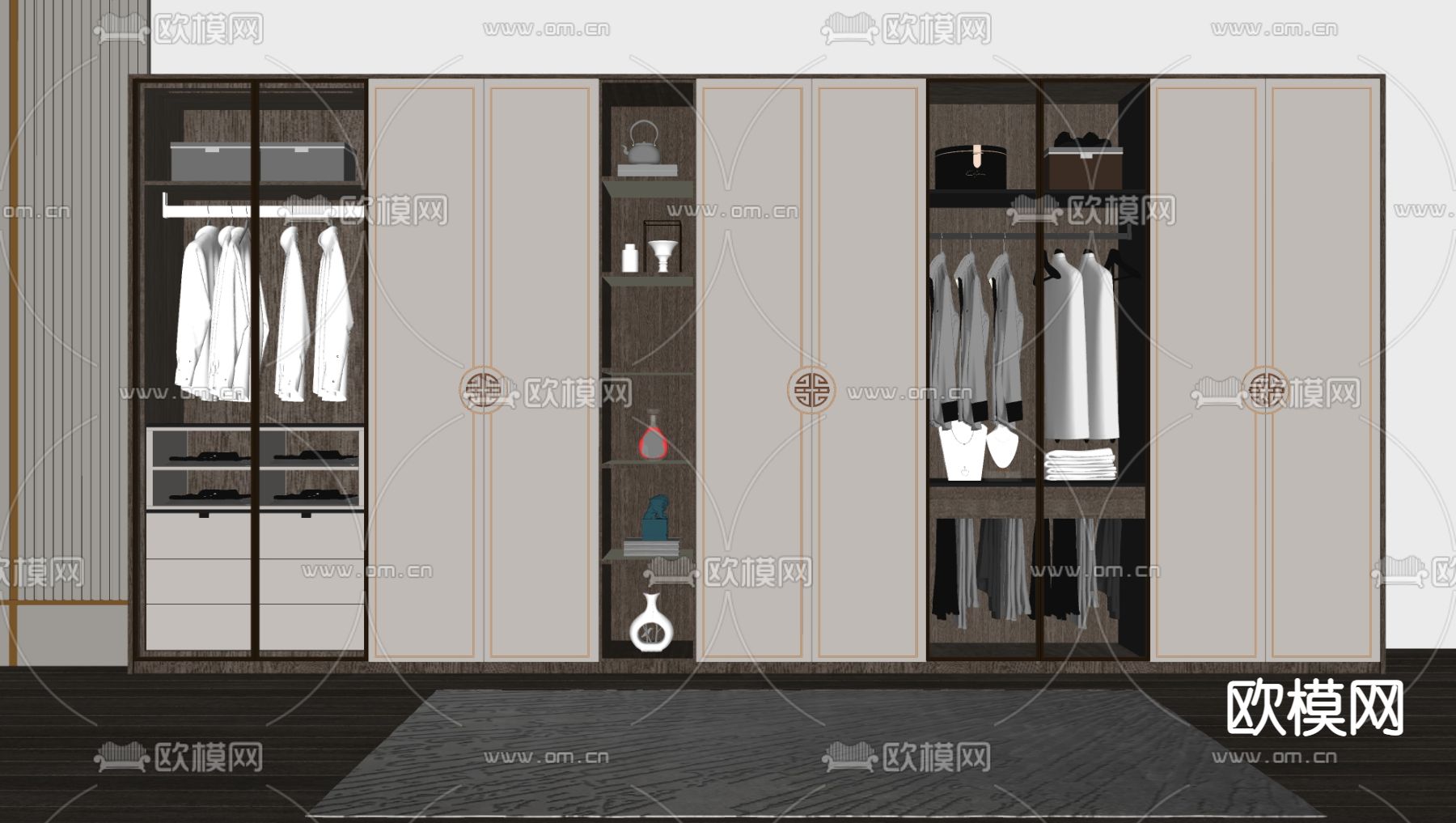 新中式轻奢衣柜su模型下载（渲染图2）