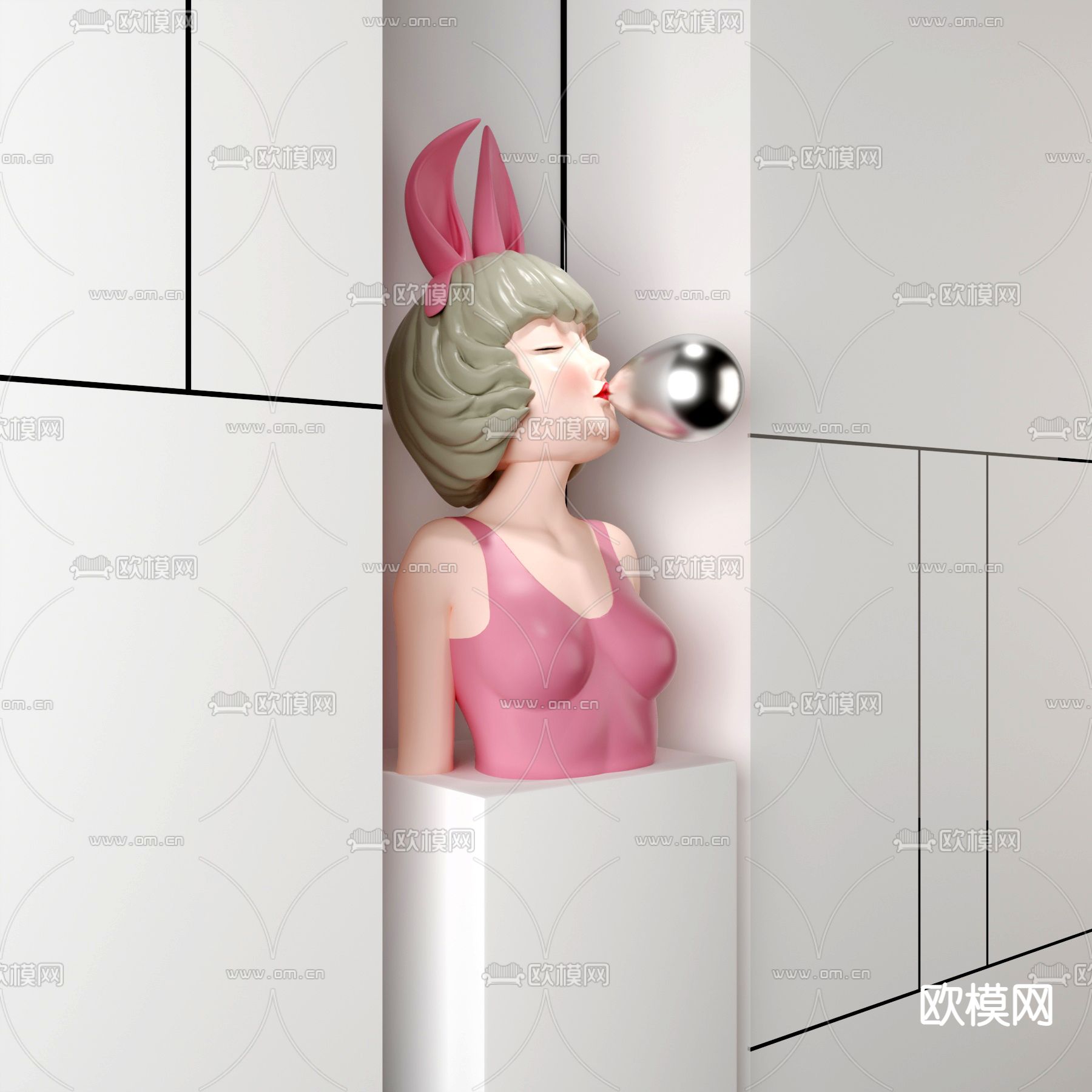 现代泡泡女孩雕塑3d模型